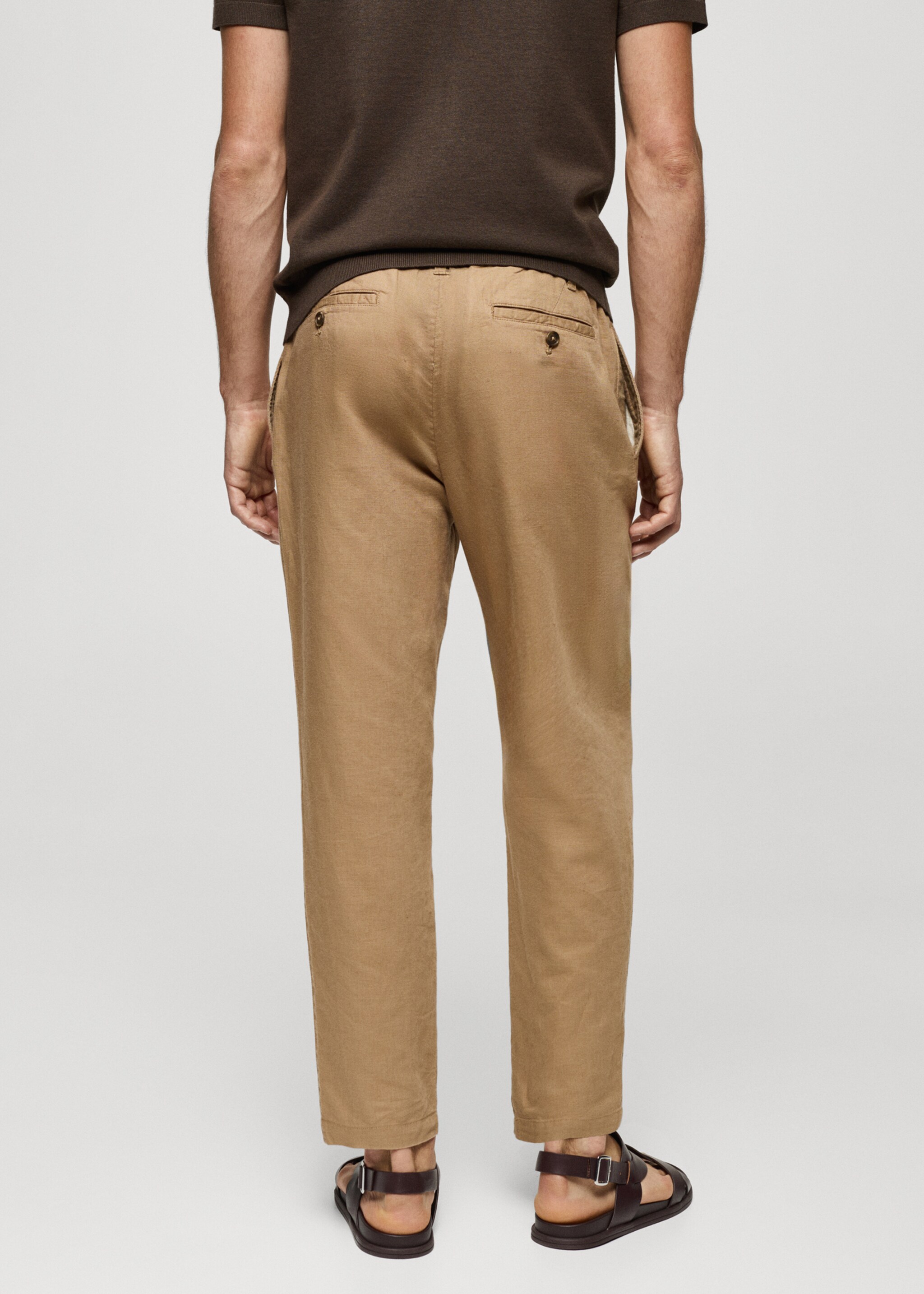 Slim-fit trousers with drawstring - Reverse of the article, Tobacco Brown. Ref: 77010569-00.
