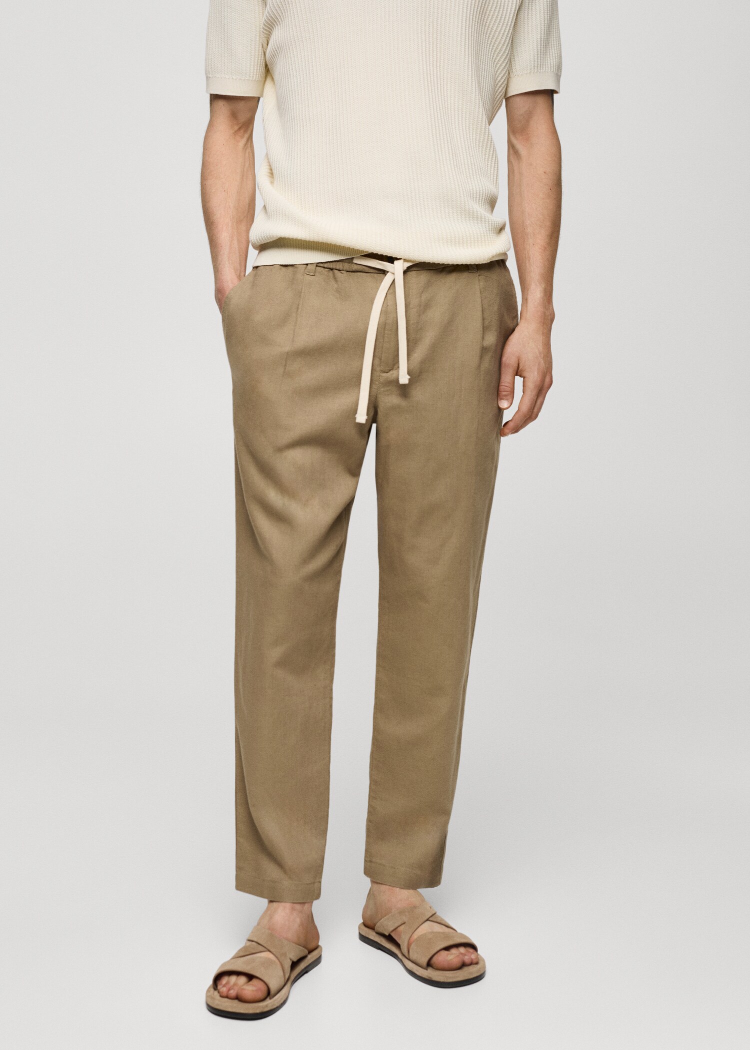 Slim Fit-Leinenhose mit Kordel - Mittlere Ansicht