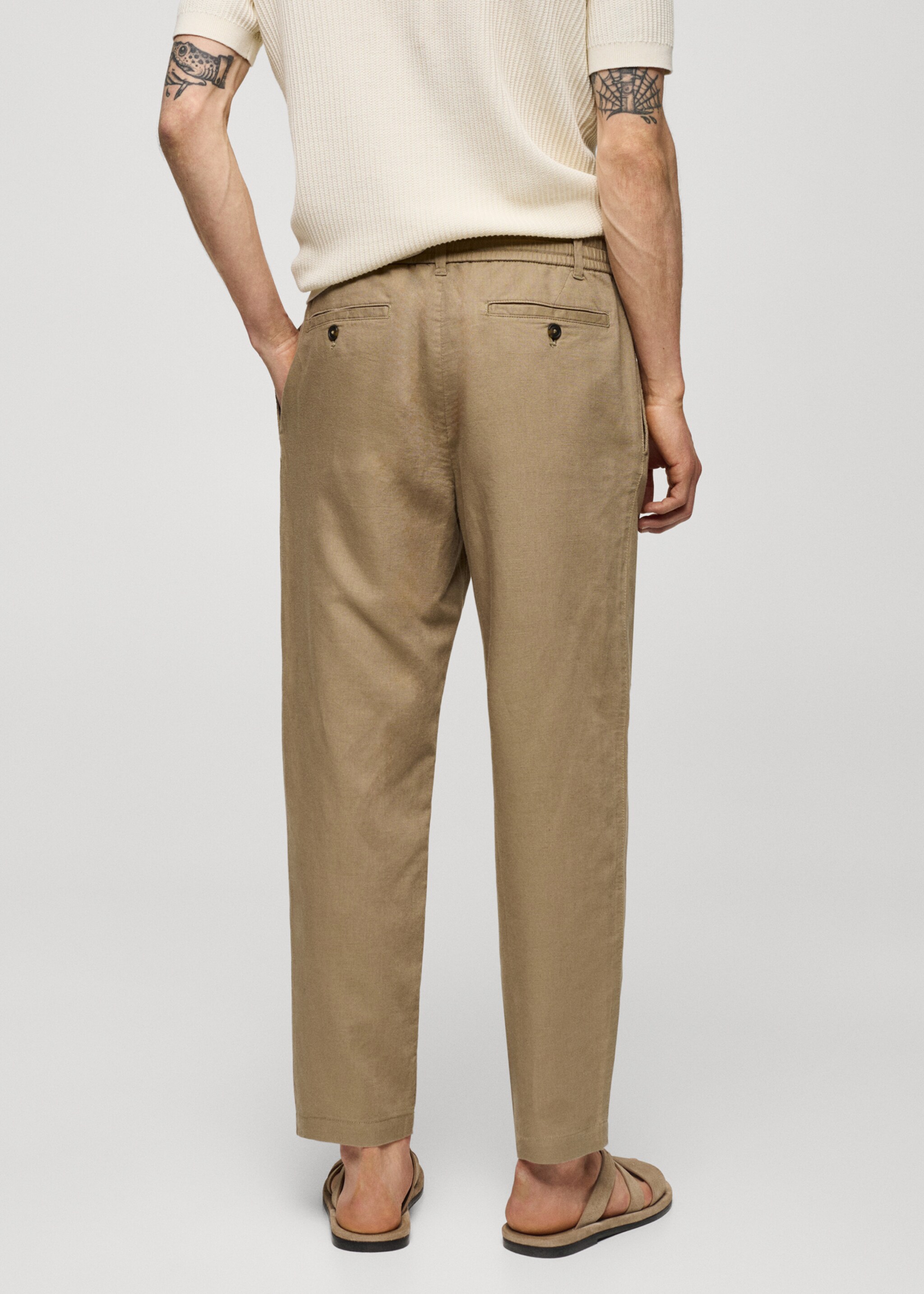 Slim-fit trousers with drawstring - Reverse of the article, Medium Green. Ref: 77010569-00.