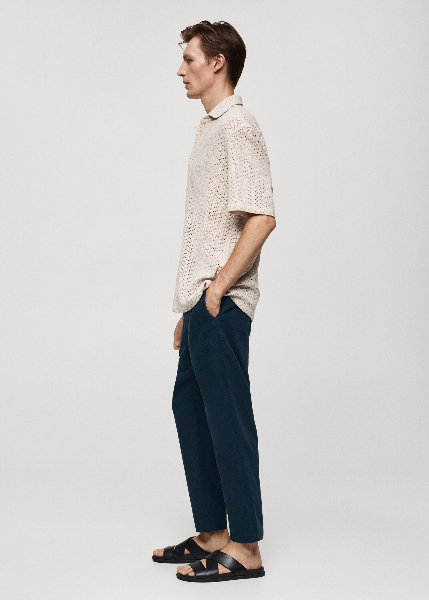 Slim Fit-Leinenhose mit Kordel - Detail des Artikels 2