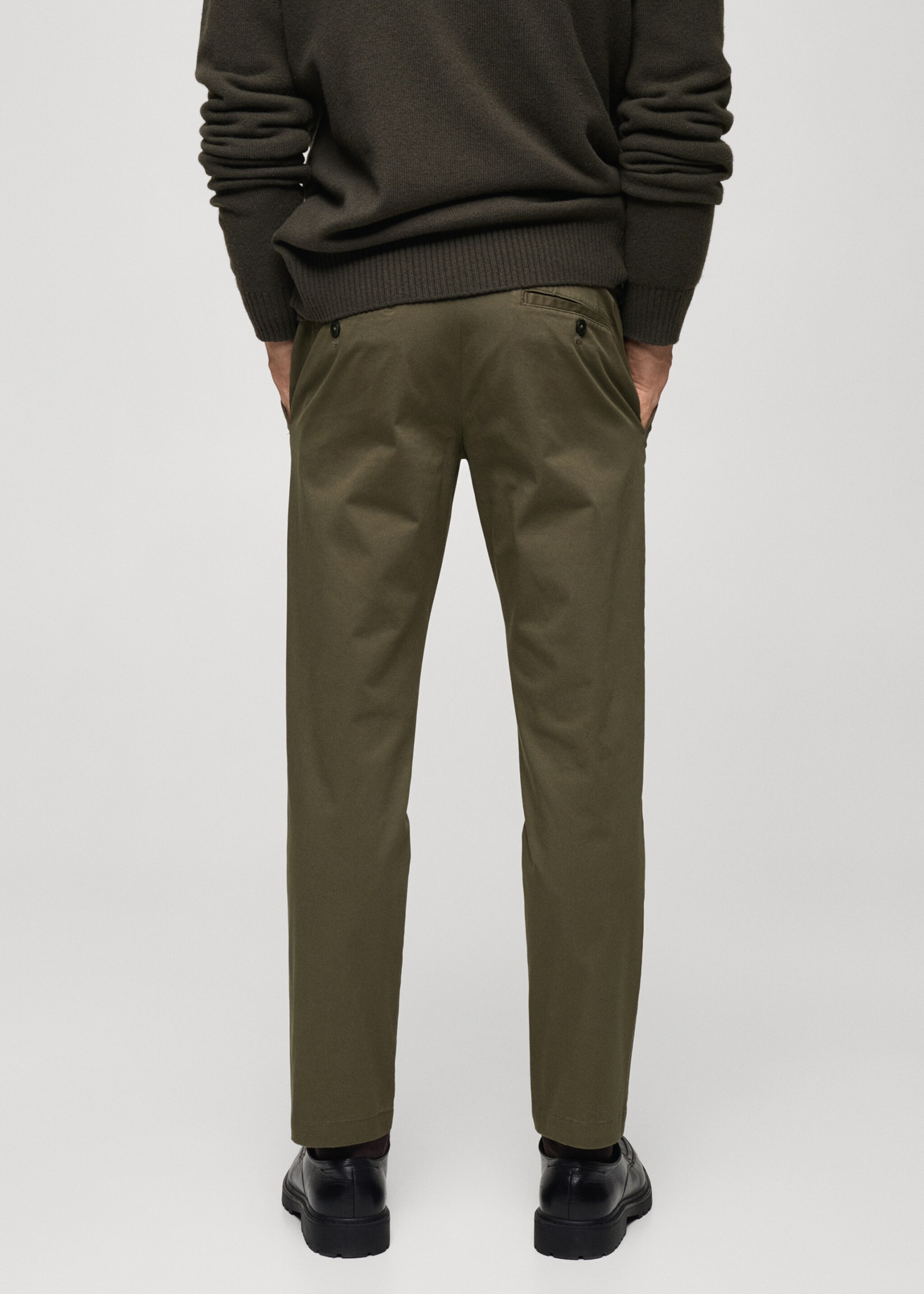 Pantalón algodón tapered crop - Reverso del artículo, Verde medio. Ref: 77010570-00.