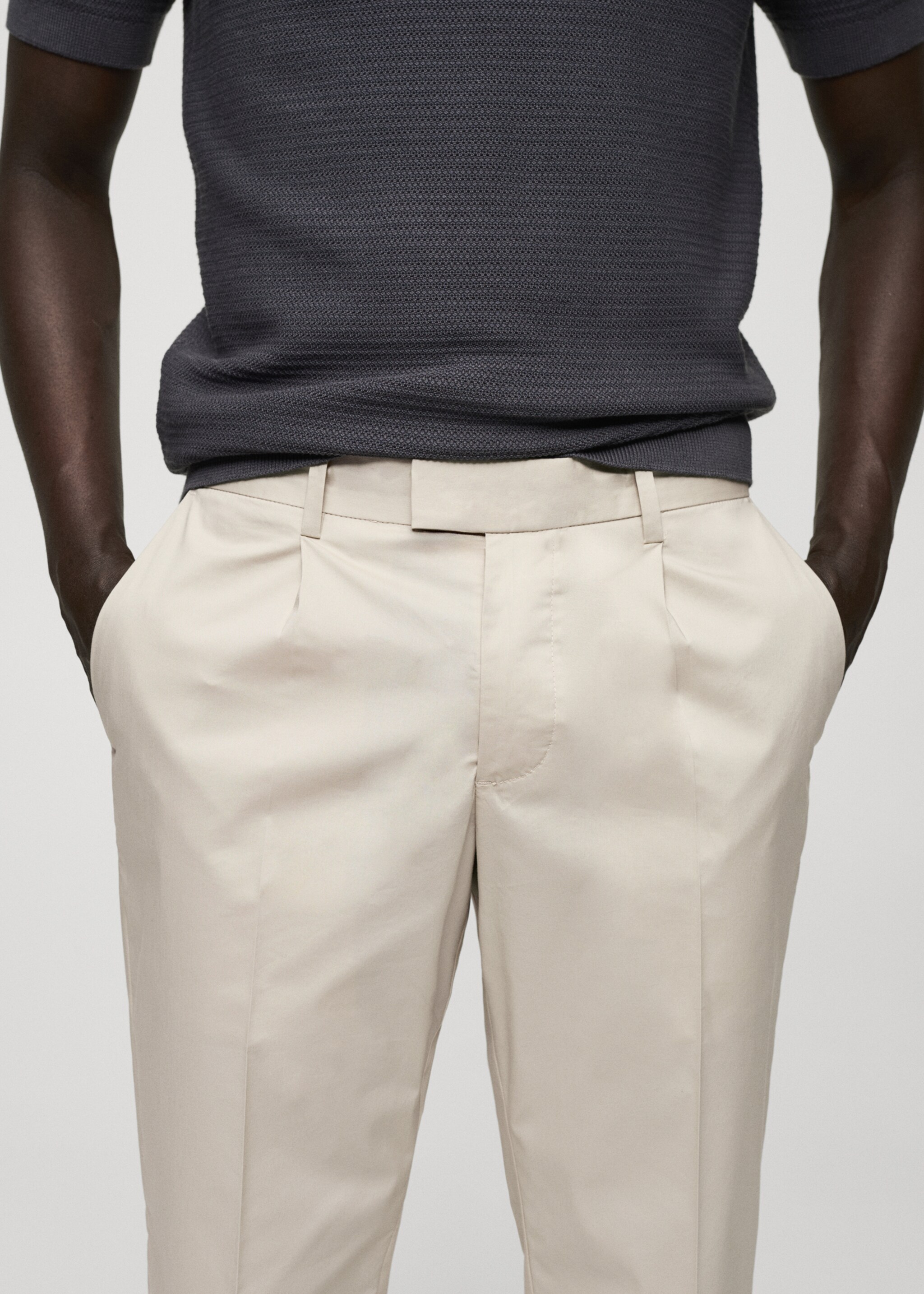Slim fit pamučne hlače s ušitcima - Detalji artikla 1