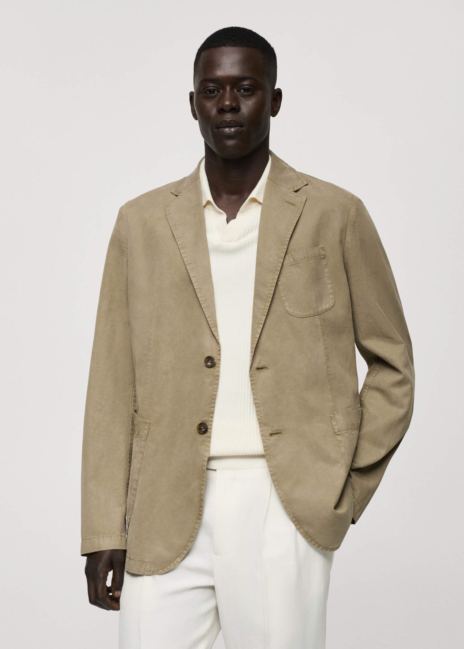 Washed-effect cotton-linen blazer Men MANGO OUTLET USA