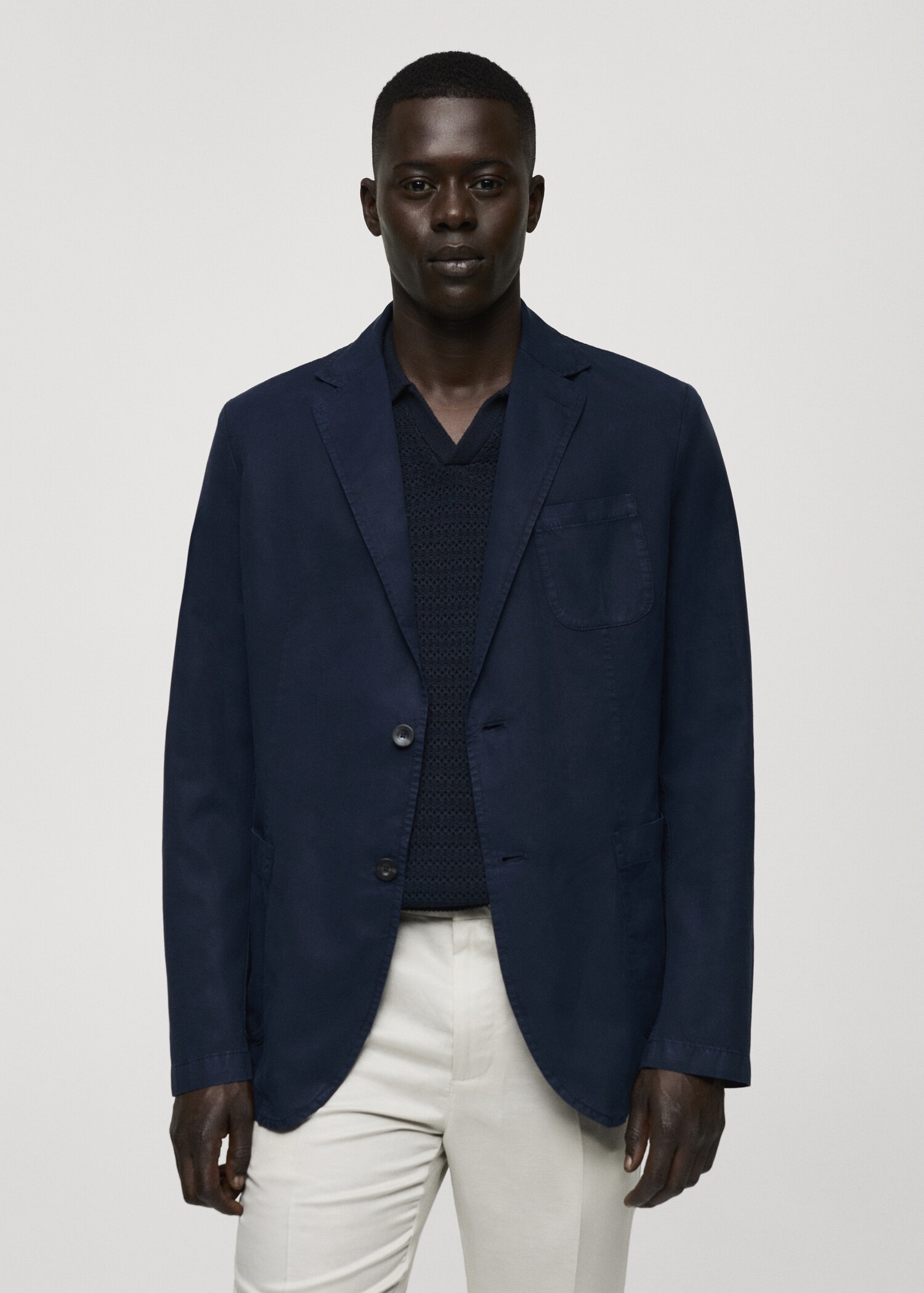 Washed-effect cotton-linen jacket - Medium plane