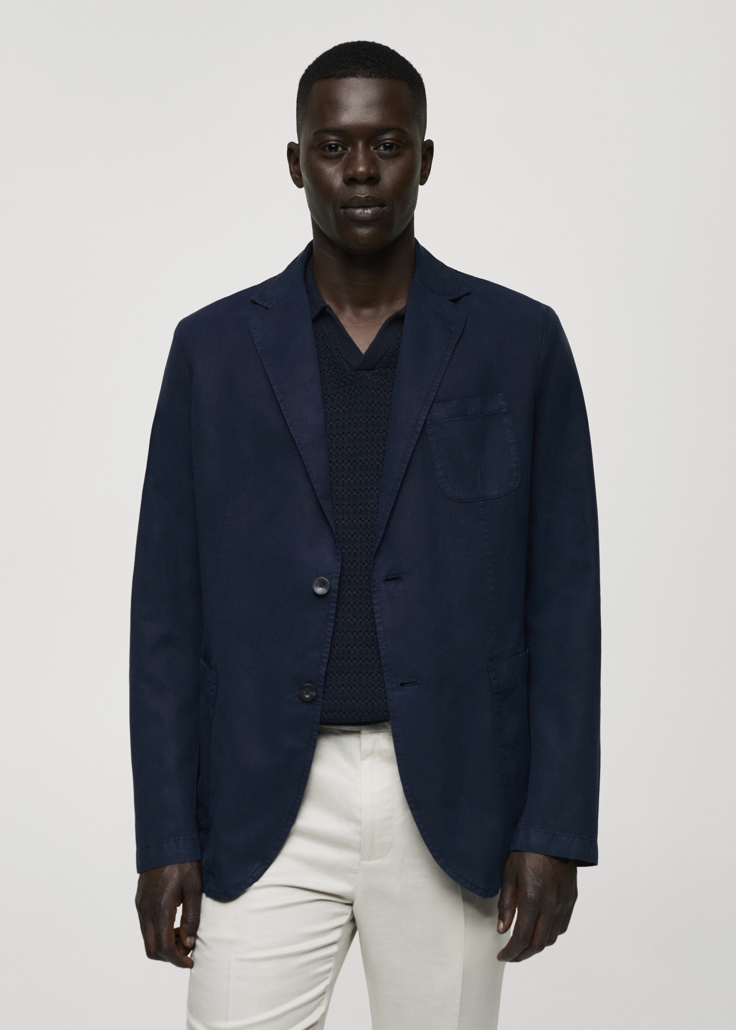 Washed-effect cotton-linen blazer Men MANGO OUTLET USA