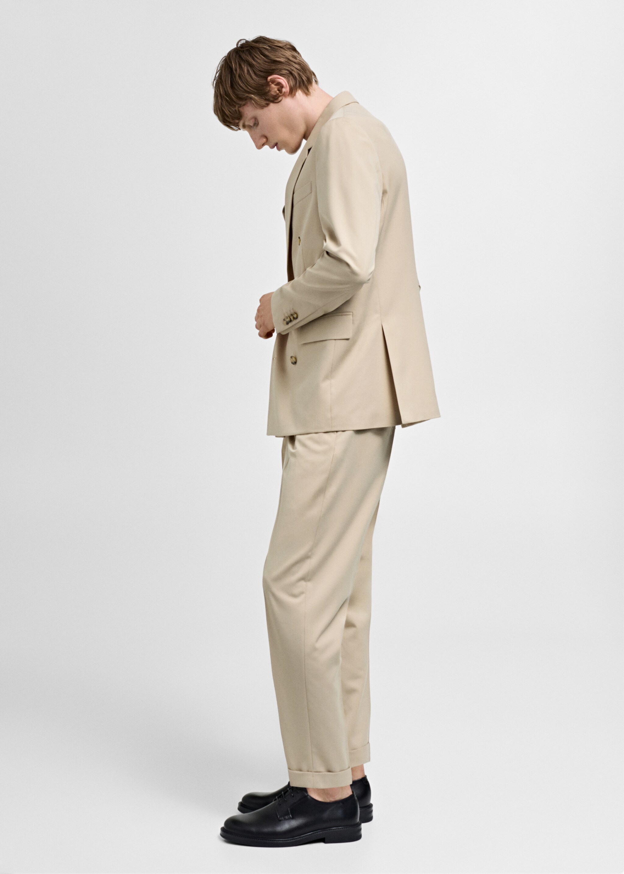 Double-breasted regular-fit suit jacket - Details of the article 2, Beige. Ref: 77010580-00.