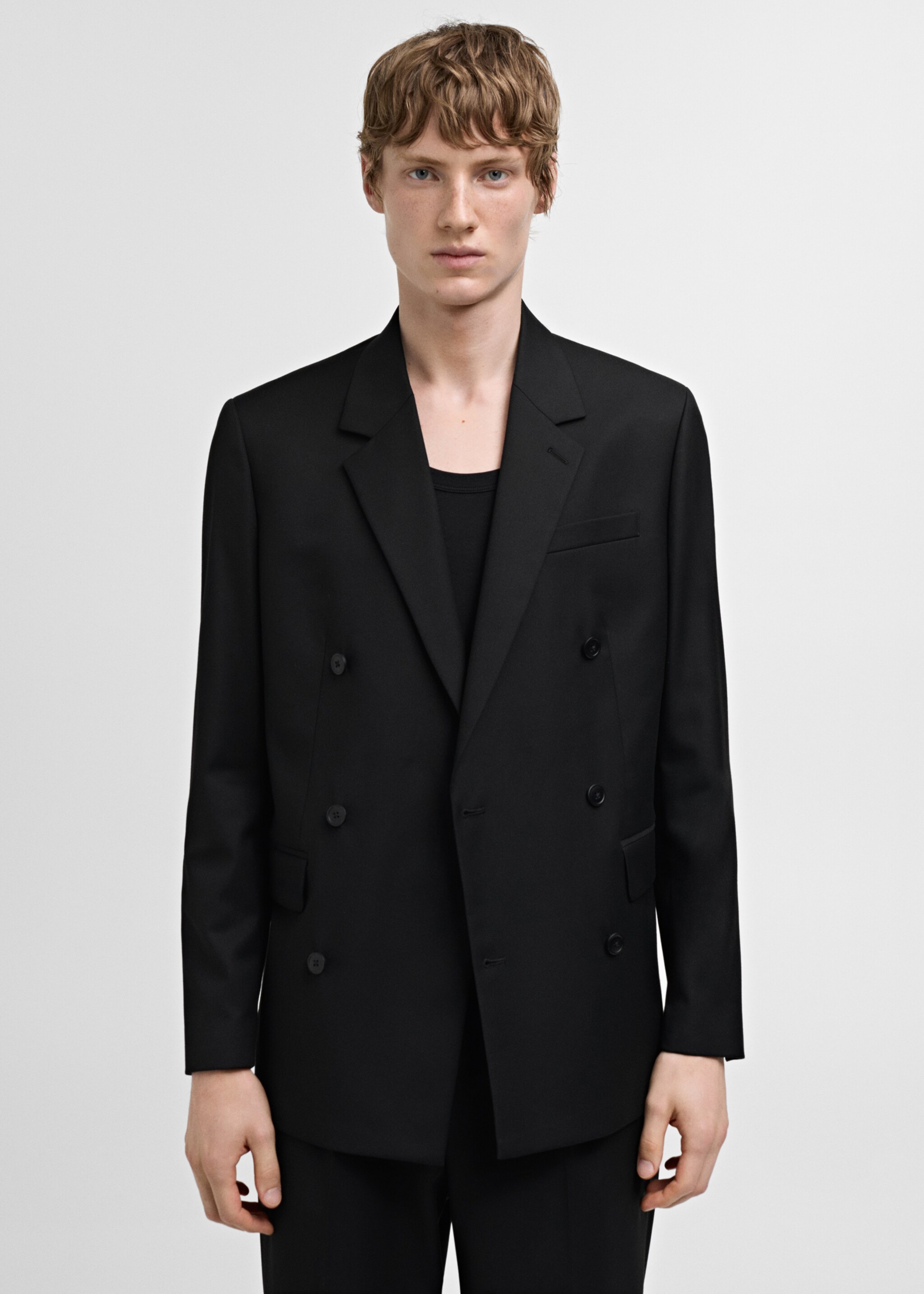 Double-breasted regular-fit suit jacket - Medium plane, Black. Ref: 77010581-00.