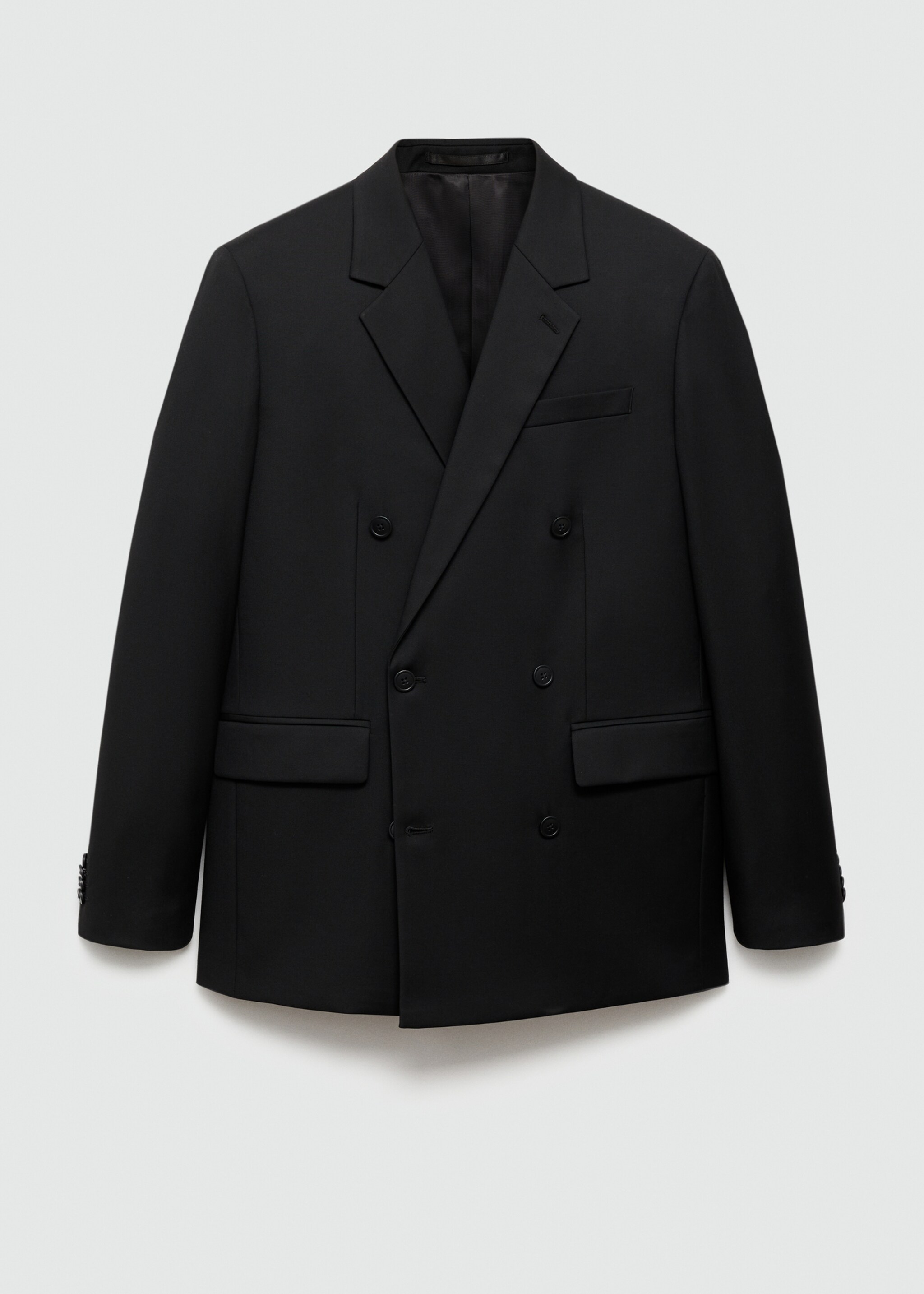 Double-breasted regular-fit suit jacket - Article without model, Black. Ref: 77010581-00.