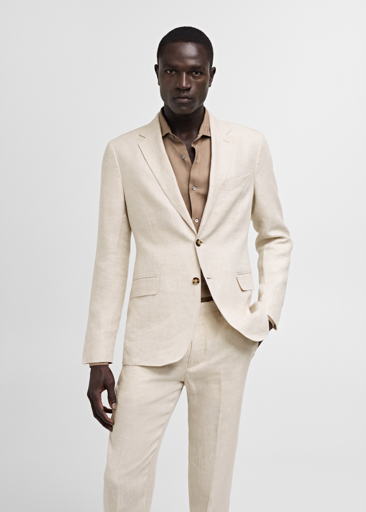 100% linen slim-fit suit jacket - Medium plane