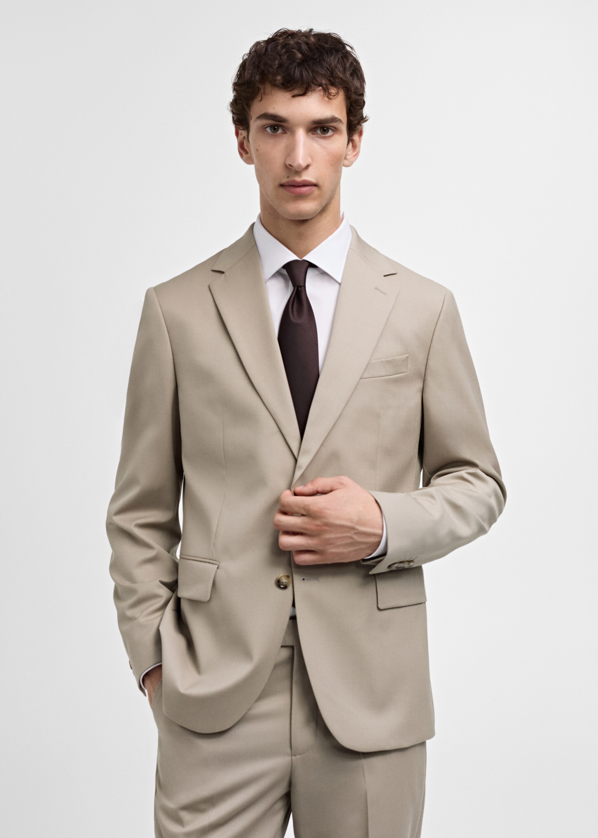 Slim-fit colbert 100% scheerwol - Middenvlak, Open beige. Ref: 77010588-00.