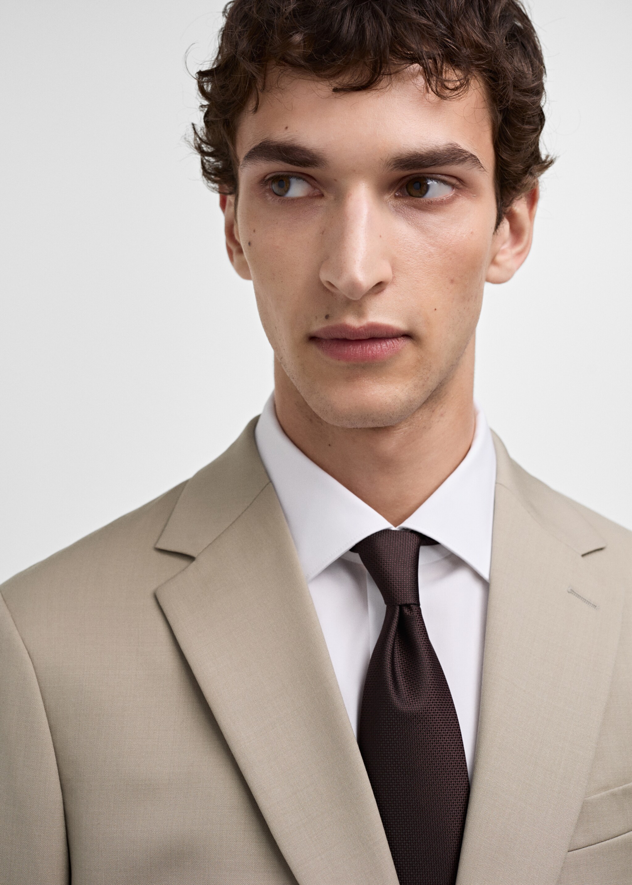 Slim-fit colbert 100% scheerwol - Detail van het artikel 1, Open beige. Ref: 77010588-00.