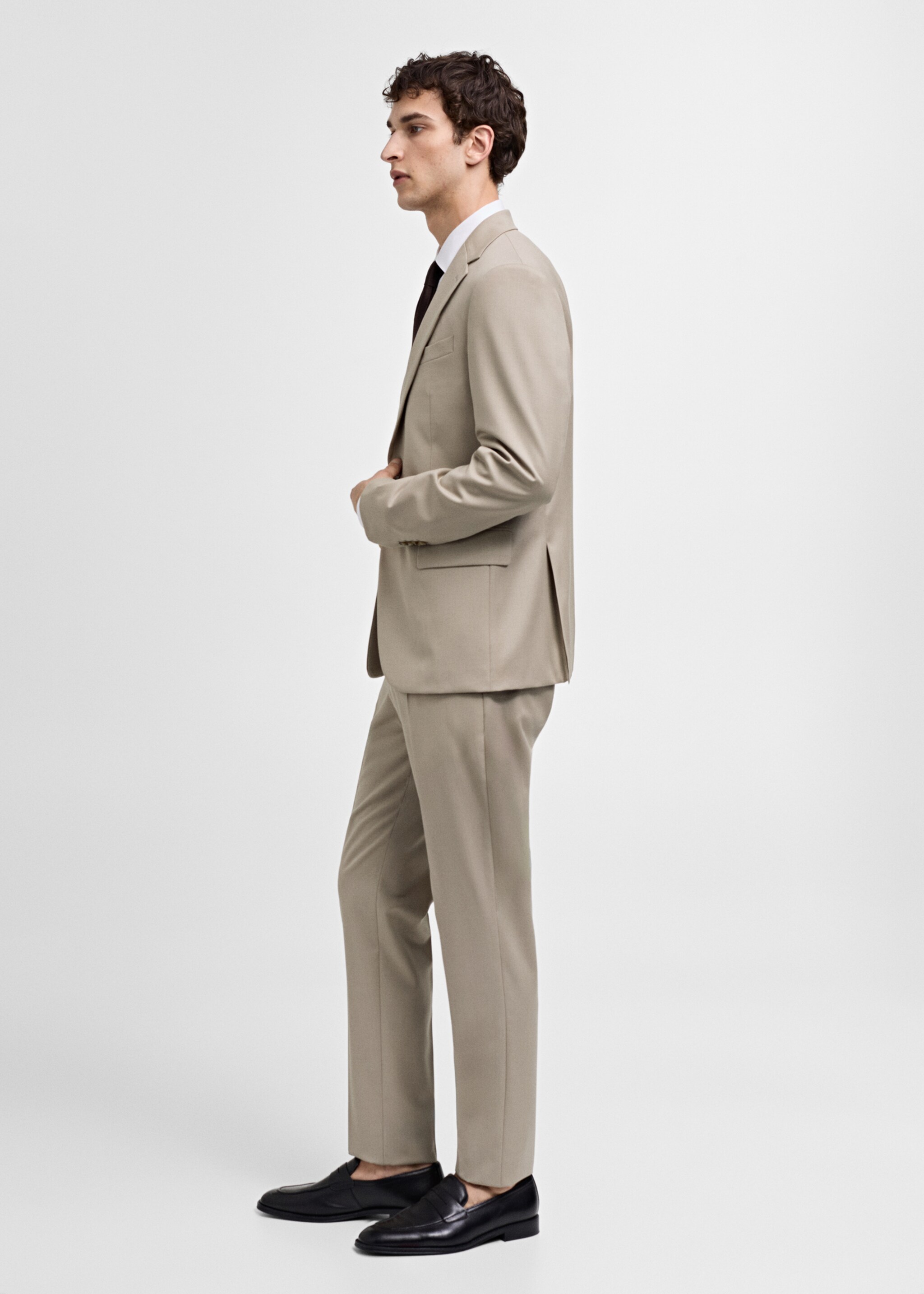 Slim-fit colbert 100% scheerwol - Detail van het artikel 2, Open beige. Ref: 77010588-00.