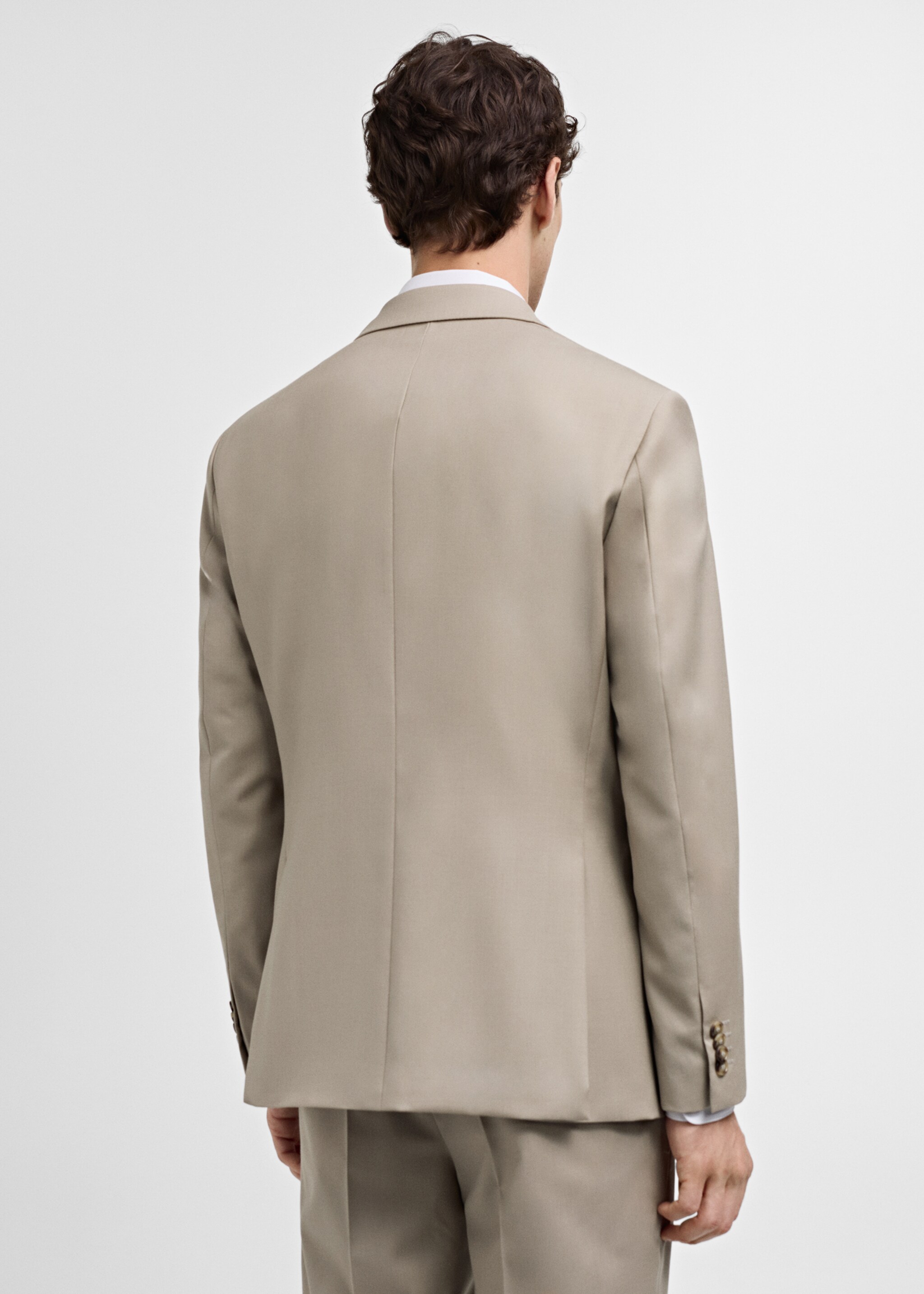 Slim-fit colbert 100% scheerwol - Achterkant van het artikel, Open beige. Ref: 77010588-00.