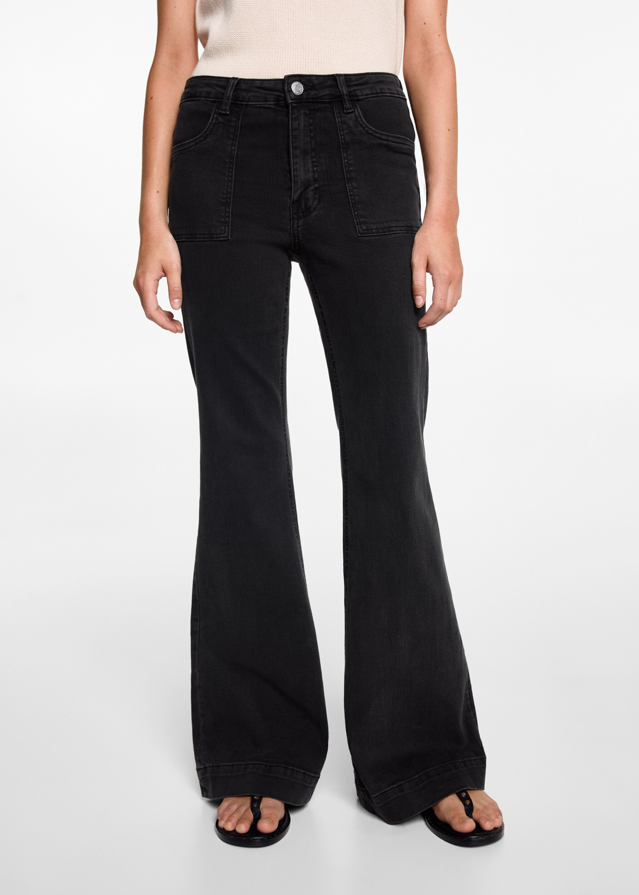 Jeans flare bolsillos - Plano medio, Denim negro. Ref: 77010610-00.