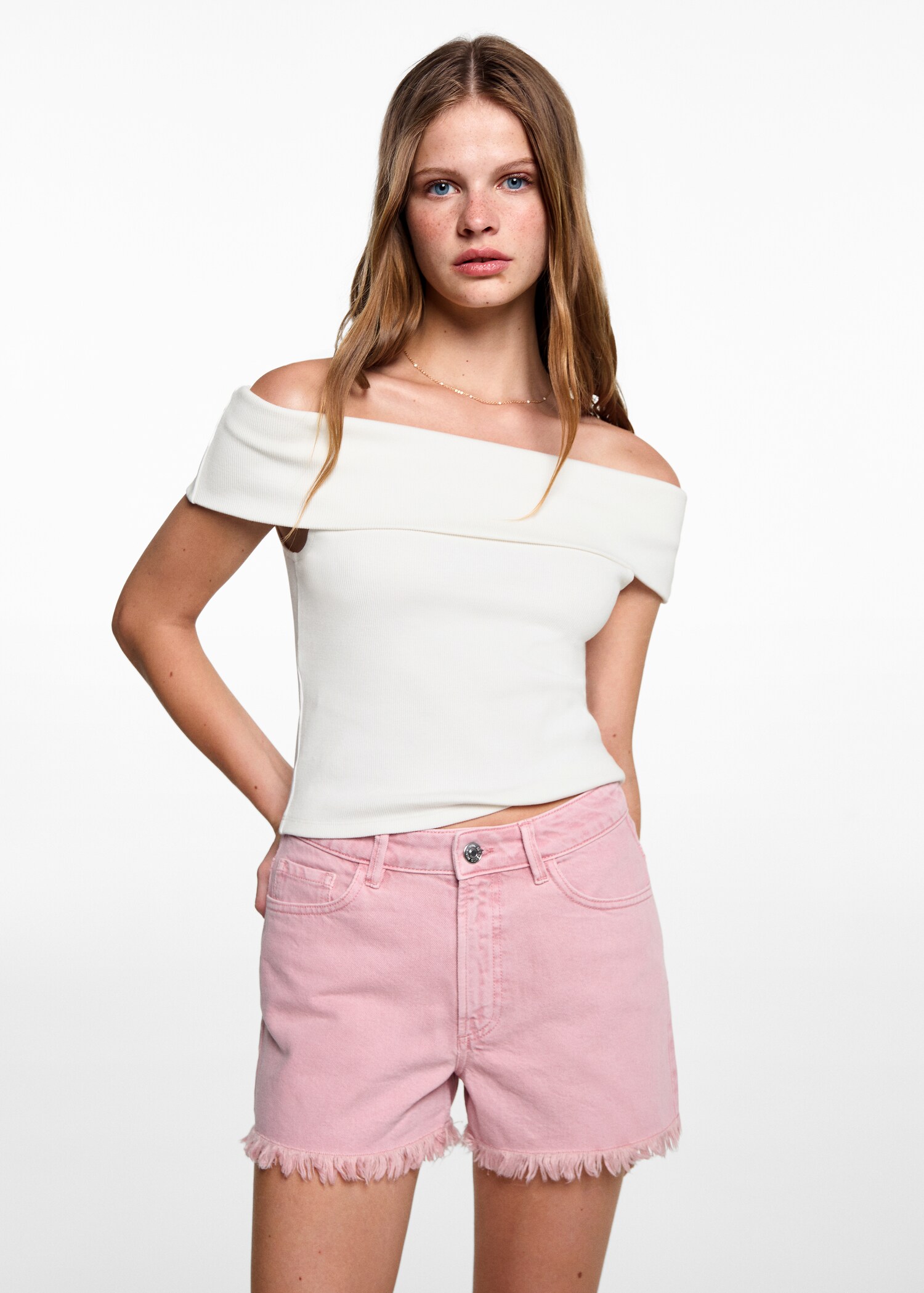 Off-the-shoulder ribbed top - Medium plane