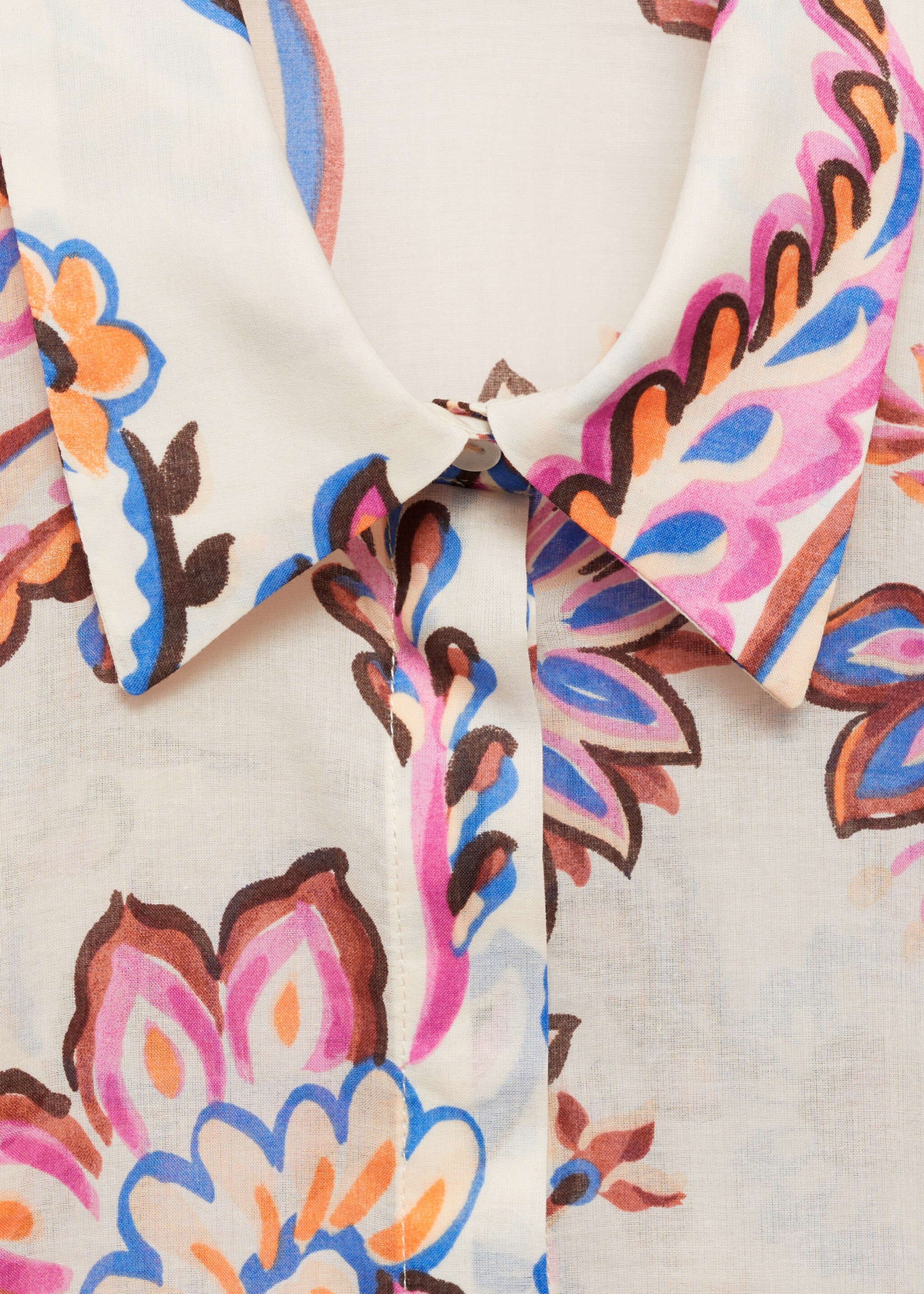 Flowy floral print shirt - Details of the article 8, Ecru. Ref: 77012919-00.