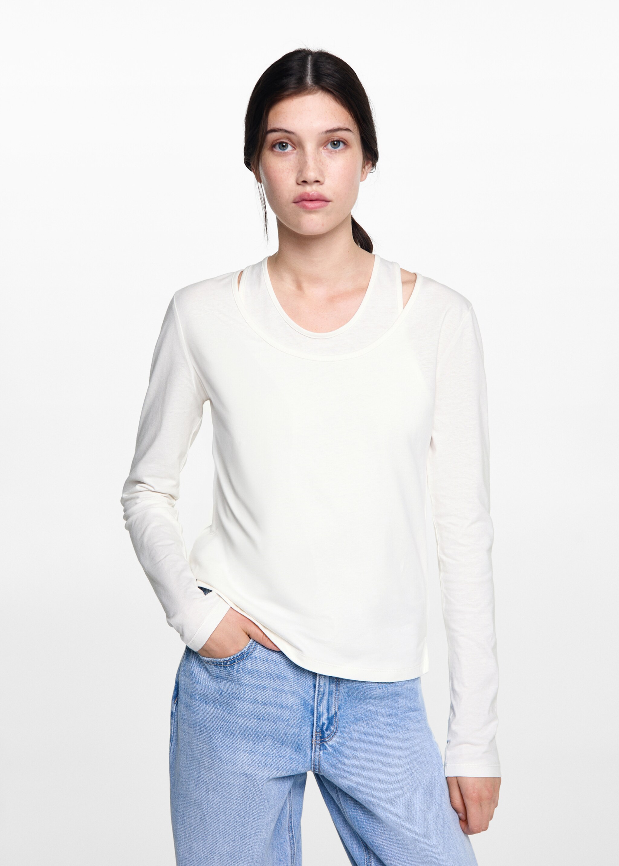 Double cotton t-shirt - Medium plane, Off White. Ref: 77012937-00.