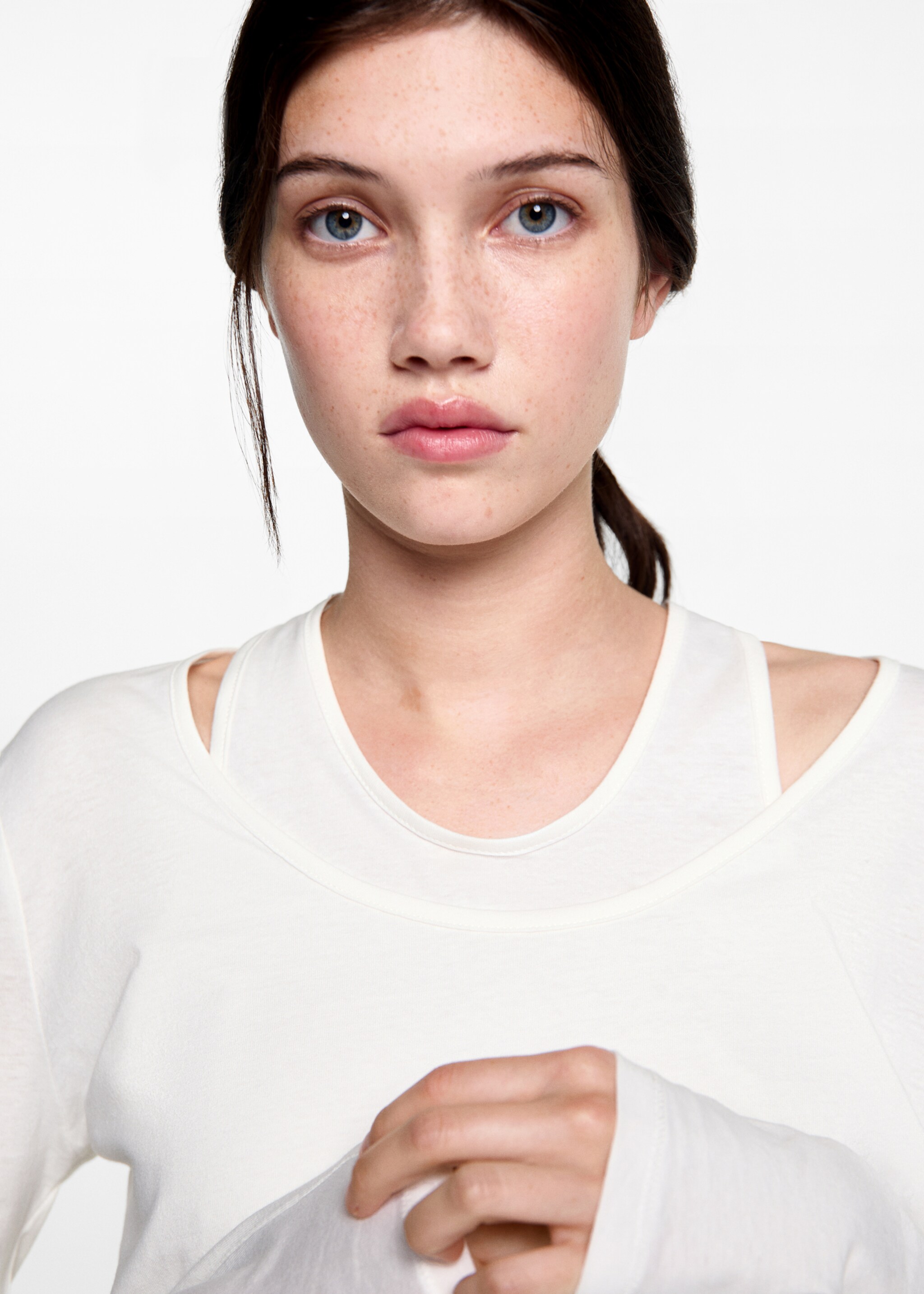 Double cotton t-shirt - Details of the article 1, Off White. Ref: 77012937-00.