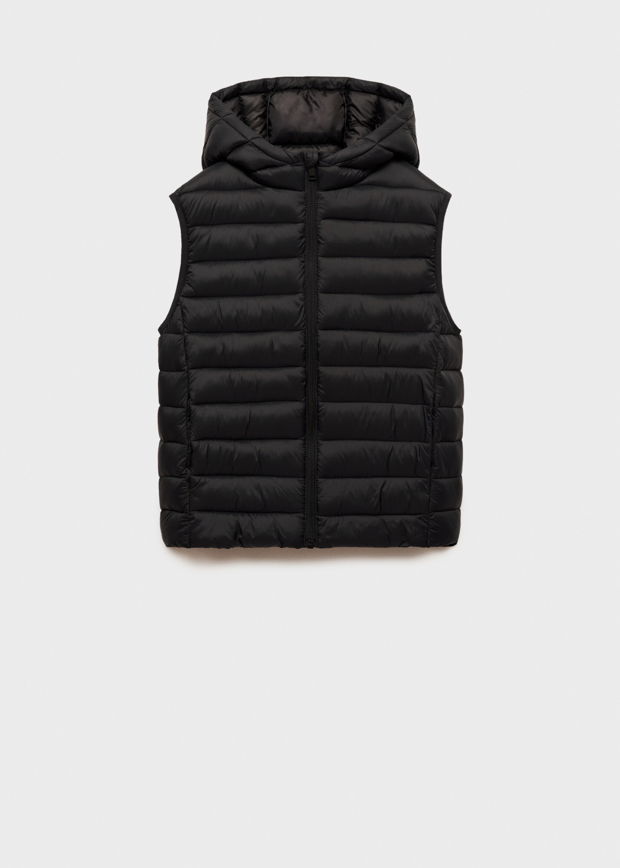 Quilted gilet with hood - Article without model, Black. Ref: 77013270-00.