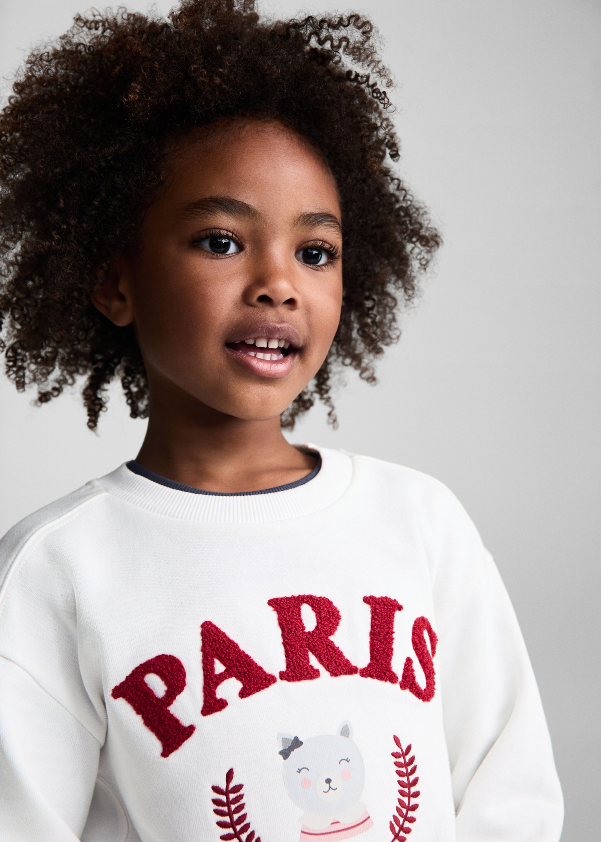 Embroidered detail cotton sweatshirt - Details of the article 1, Off White. Ref: 77013276-00.