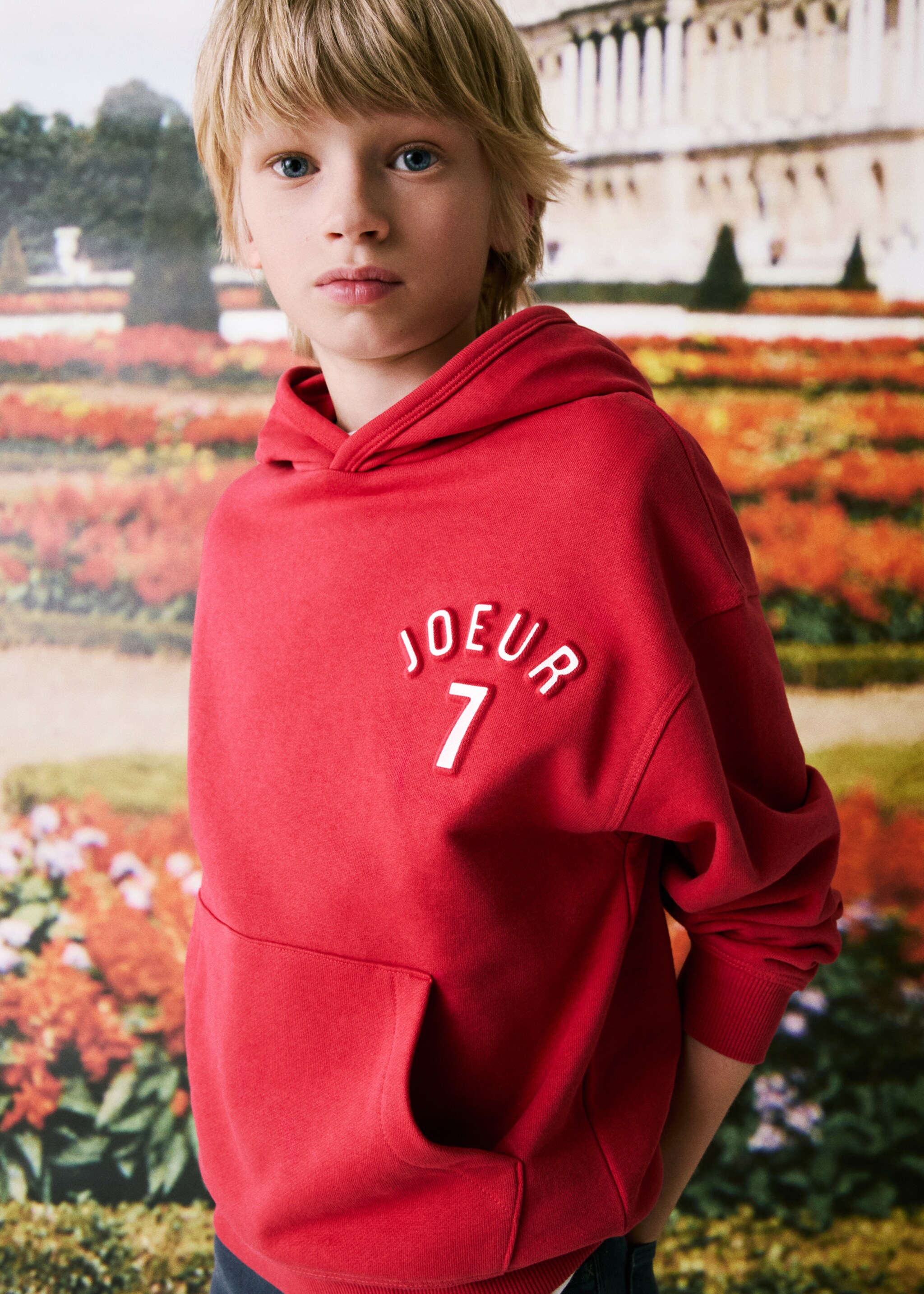 Printed cotton sweatshirt - Details of the article 5, Red. Ref: 77013285-00.
