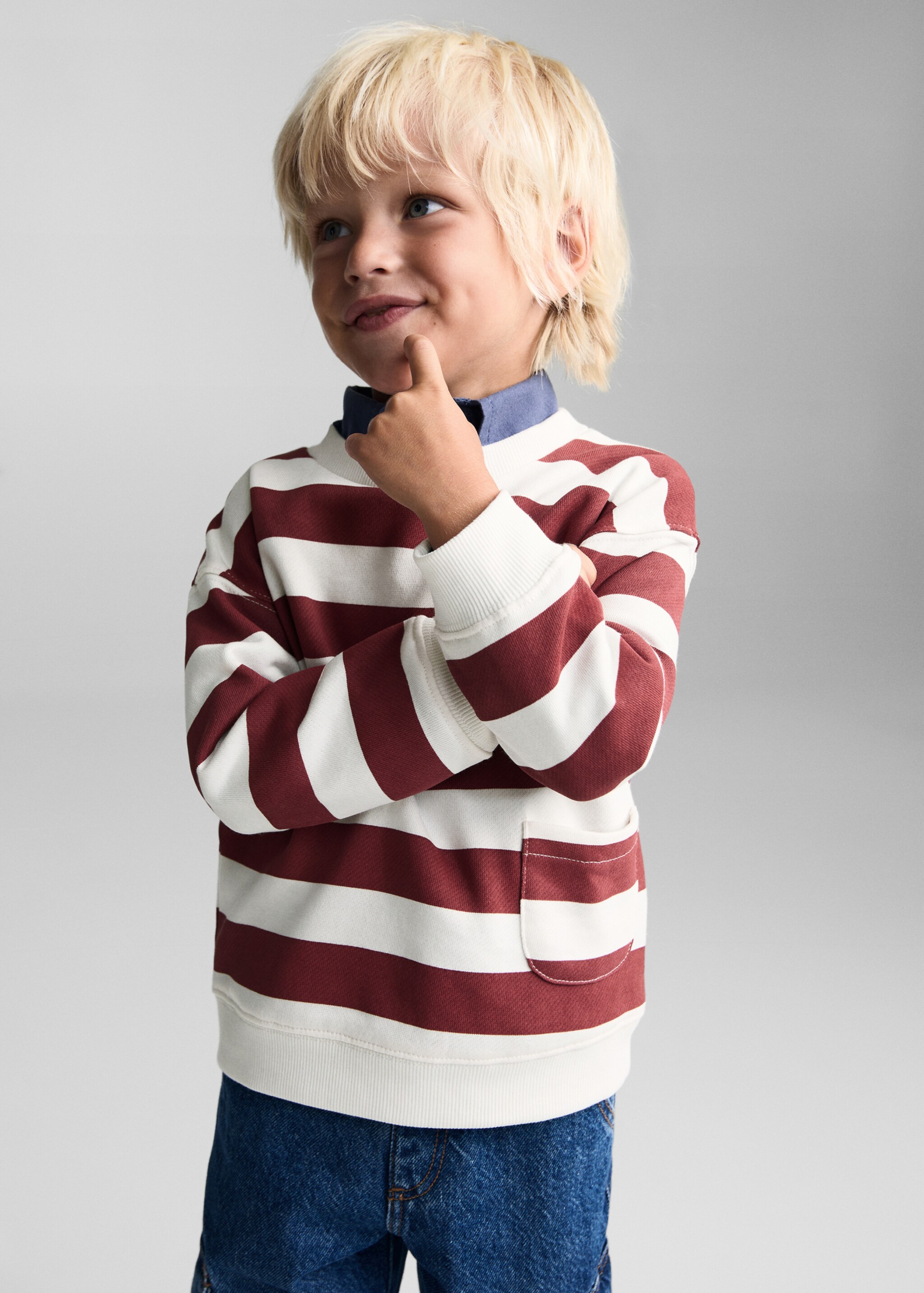 Striped print sweatshirt - Medium plane, Maroon. Ref: 77013288-00.