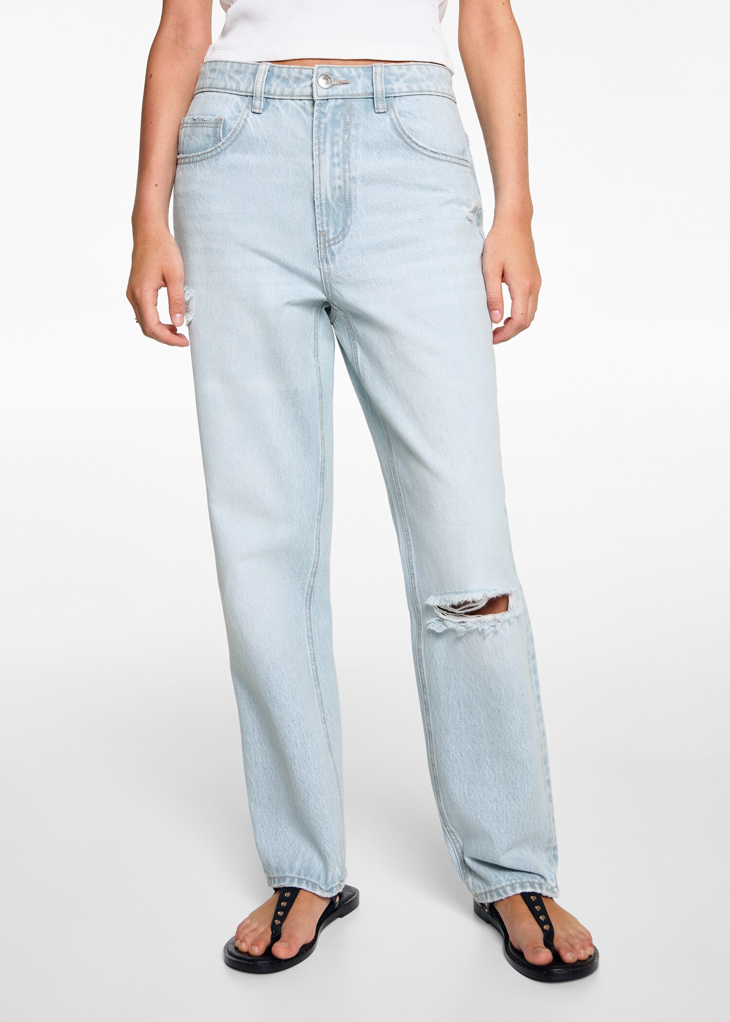 Ripped straight-fit jeans - Medium plane