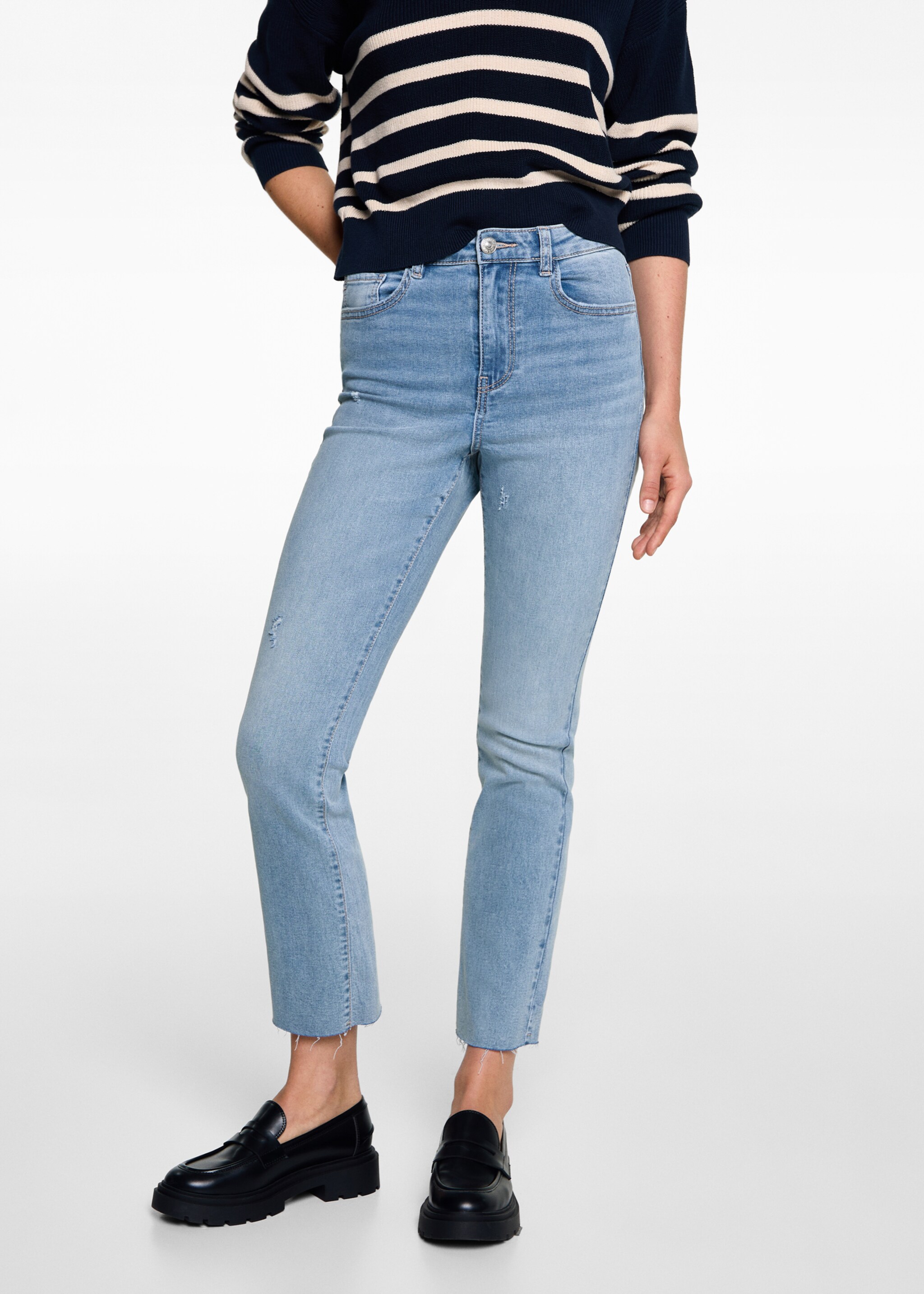 Slim Jeans in Cropped-Länge - Mittlere Ansicht, Hellblau. Ref: 77014012-00.