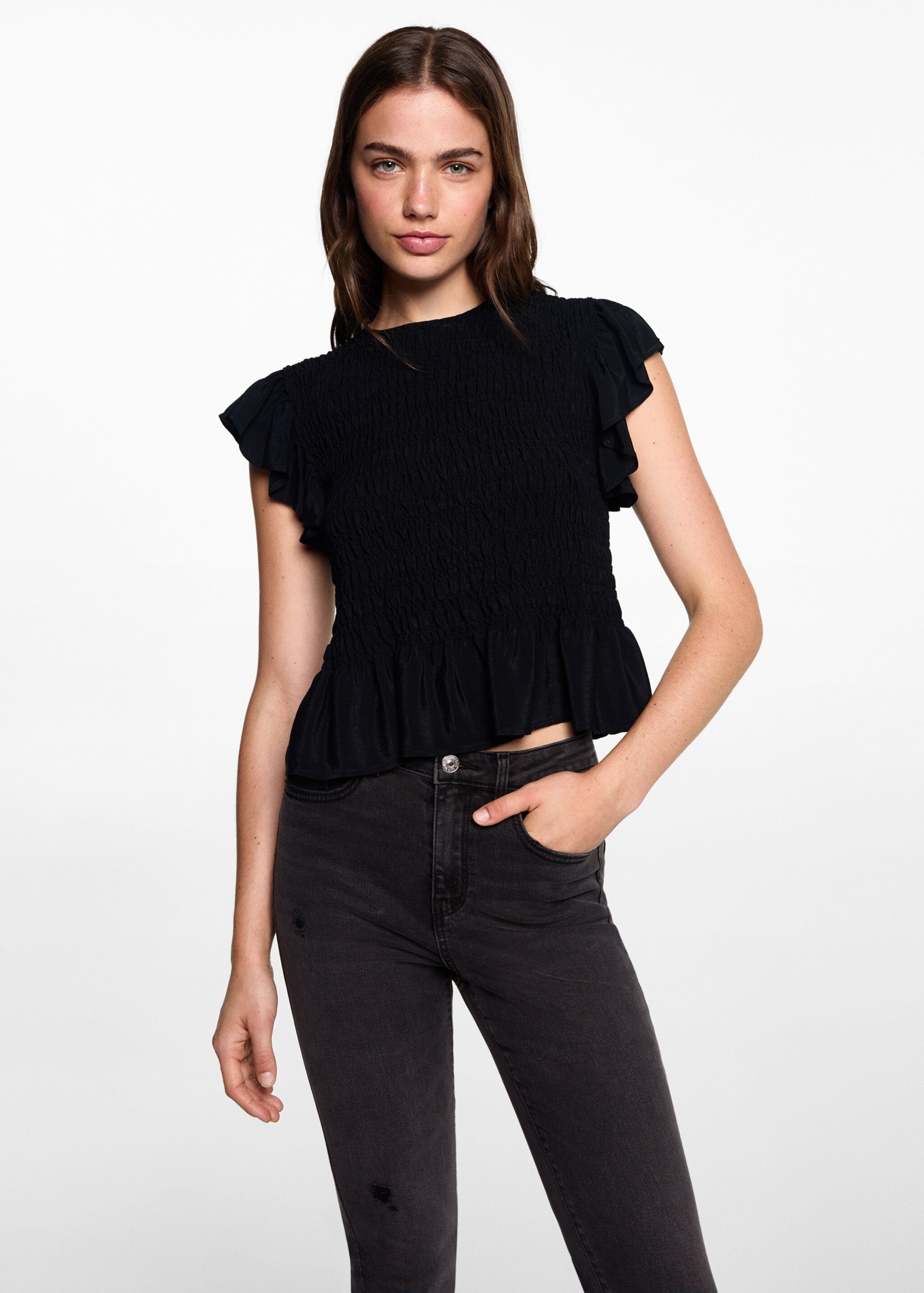 Džíny slim crop - Náhled ve středové rovině, Black denim. Ref: 77014013-00.