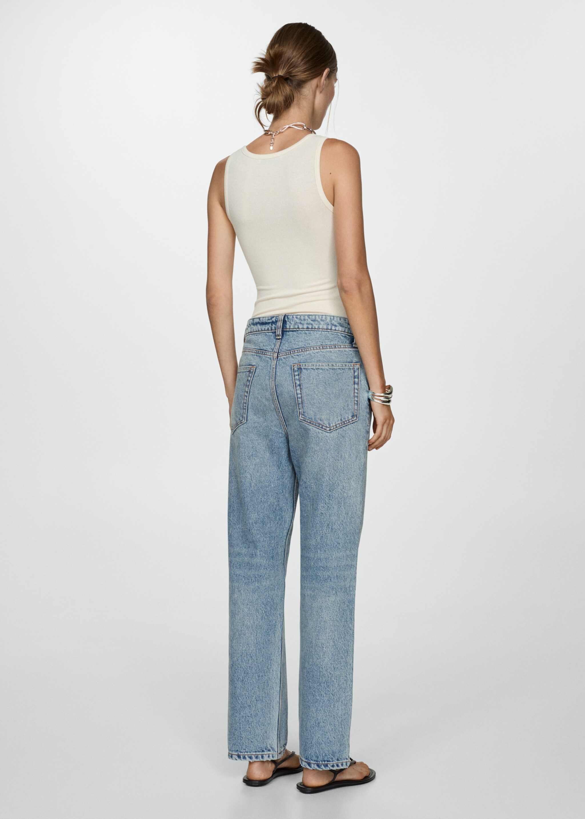 Blugi loose stil boyfriend - Spatele articolului, Albastru mediu. Ref: 77014030-00.