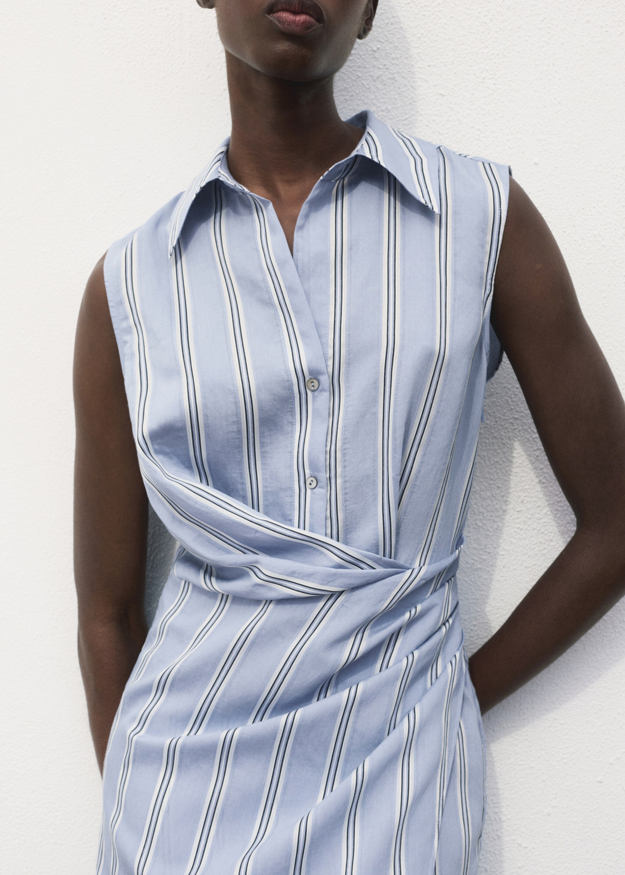 Draped shirt dress - Details of the article 6, Blue. Ref: 77014035-00.