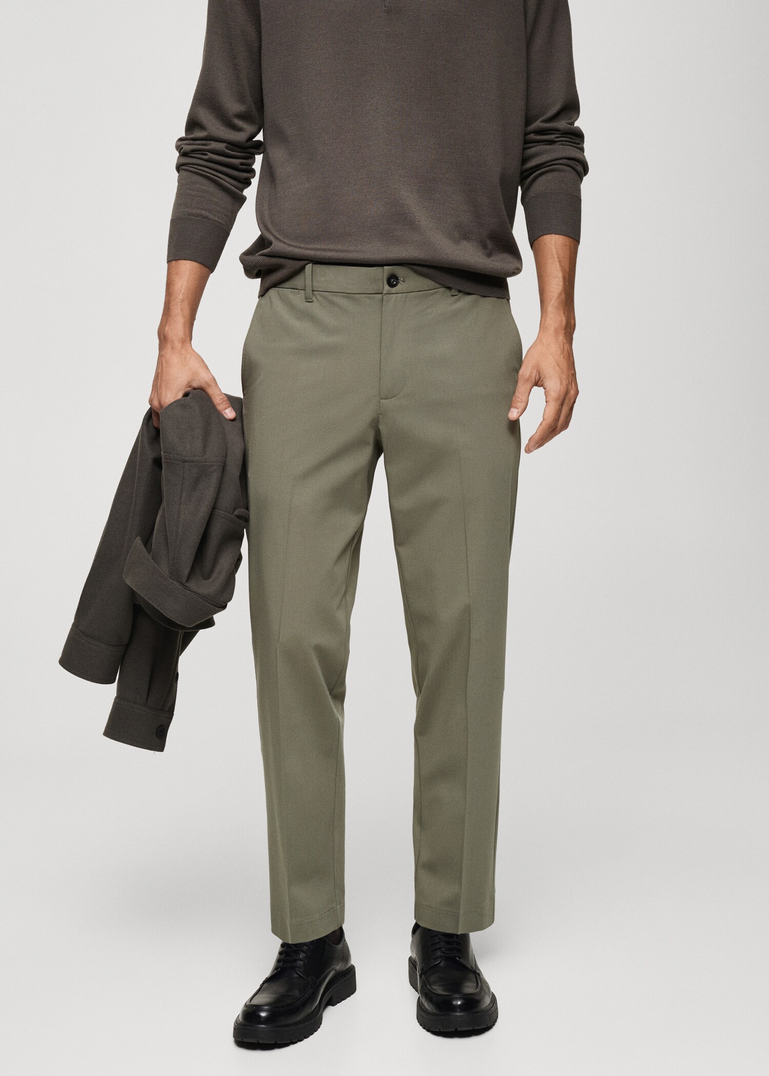Stretch fabric slim-fit trousers - Medium plane