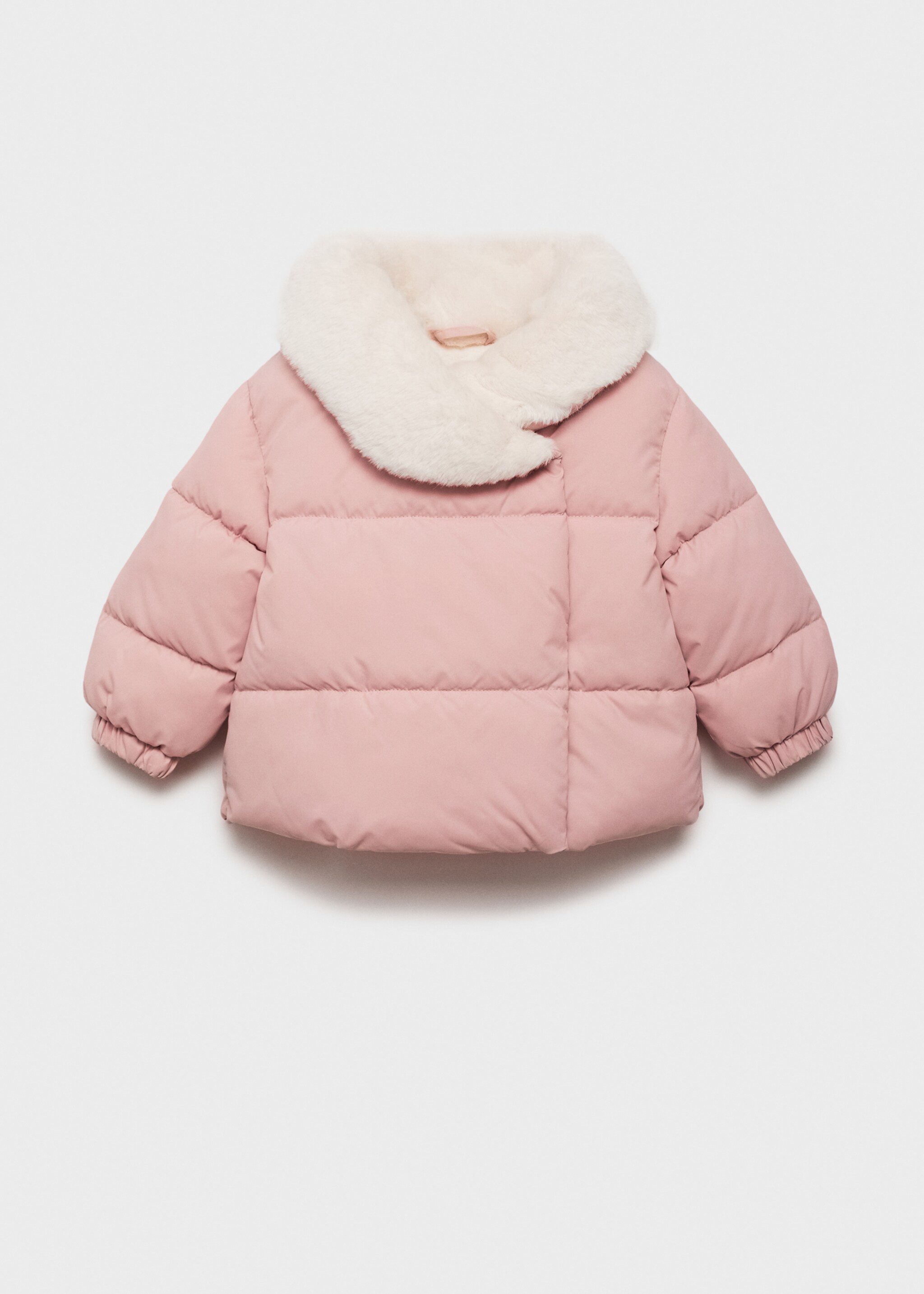 Fur collar quilted coat - Article without model, Pastel Pink. Ref: 77014440-00.