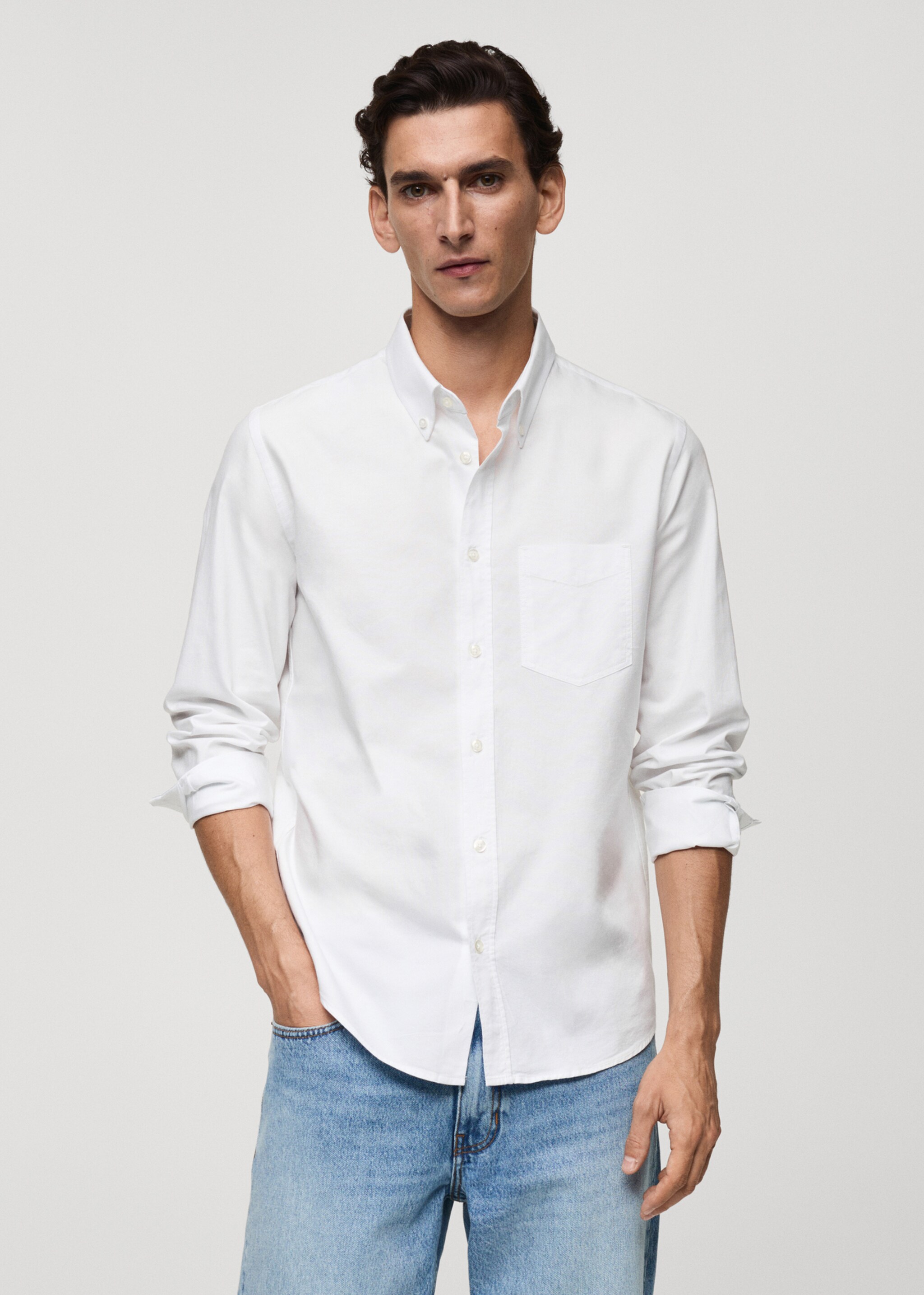 Regular fit Oxford cotton shirt - Medium plane, White. Ref: 77014442-00.