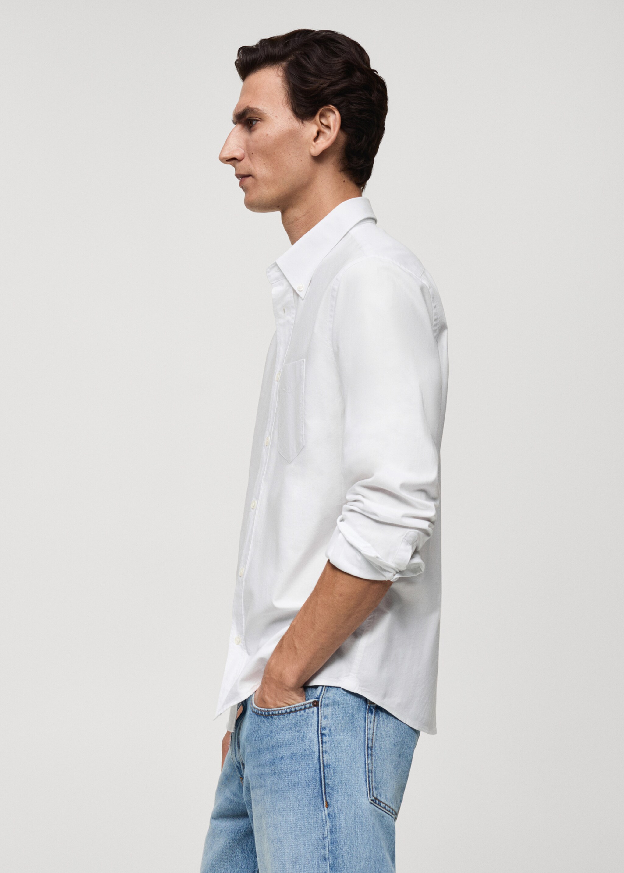 Regular fit Oxford cotton shirt - Details of the article 2, White. Ref: 77014442-00.