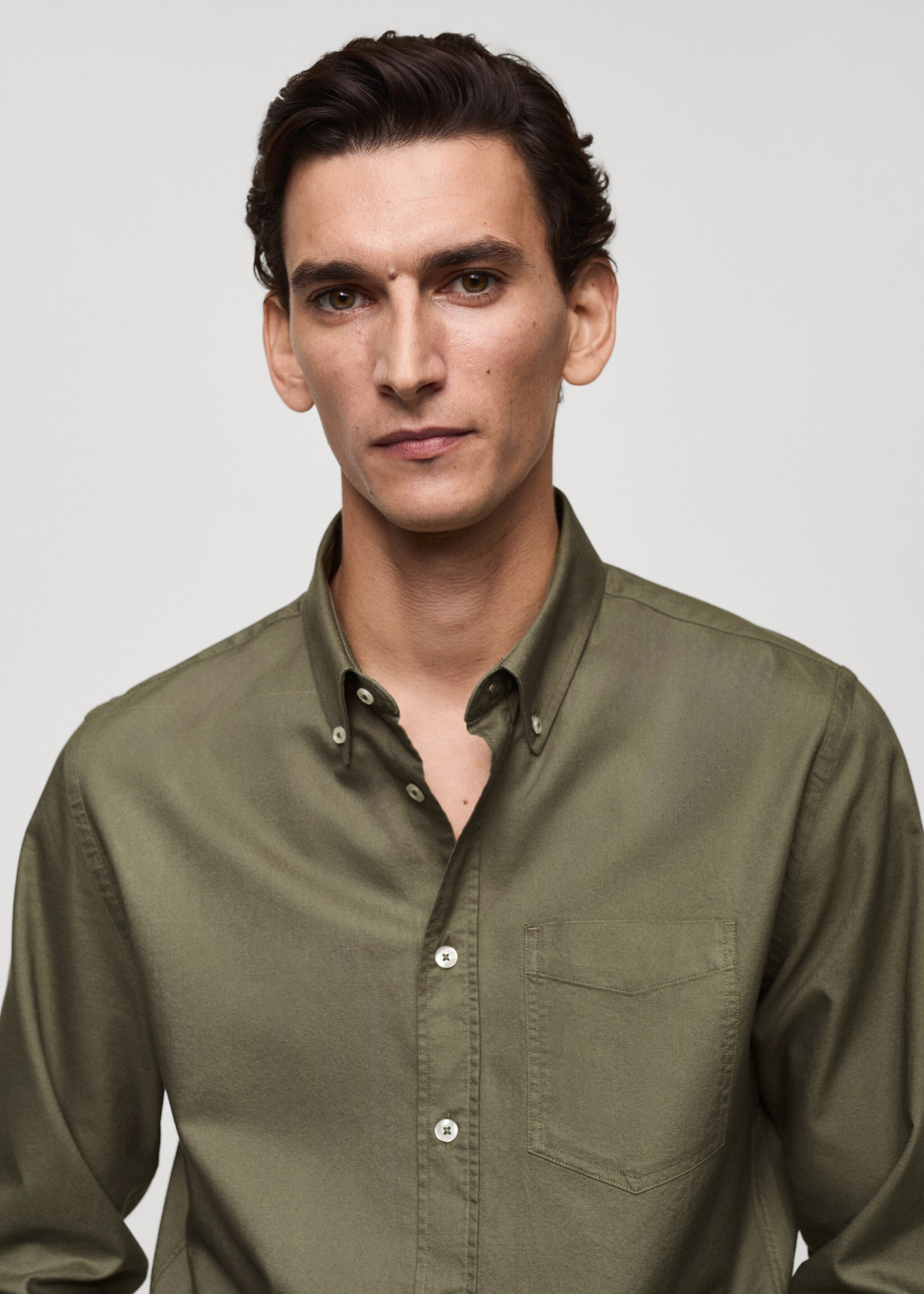 Regular fit Oxford cotton shirt - Details of the article 1, Khaki. Ref: 77014442-00.