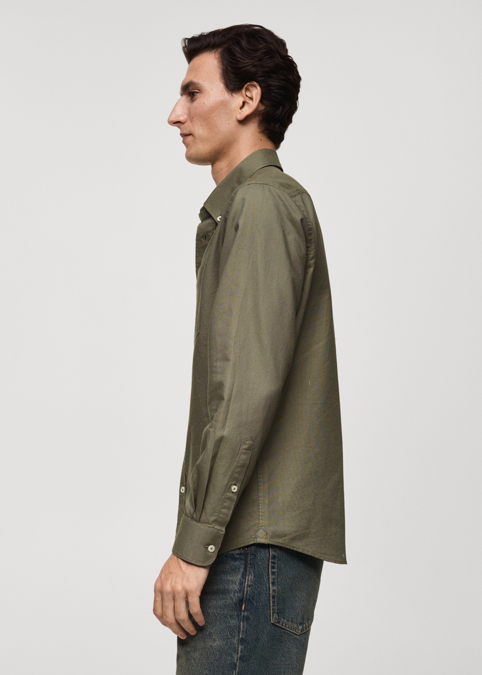 Regular fit Oxford cotton shirt - Details of the article 2, Khaki. Ref: 77014442-00.