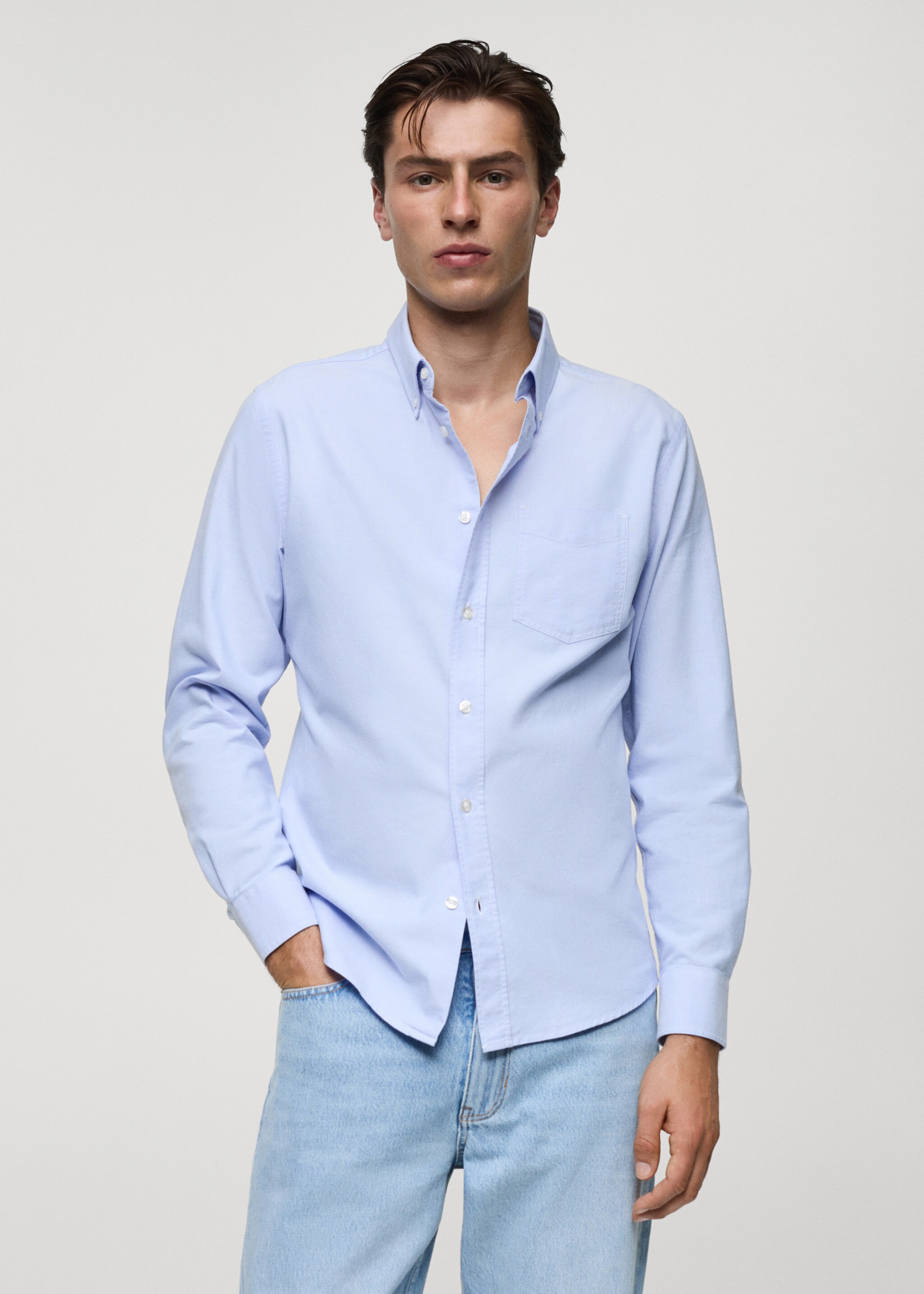 Regular fit Oxford cotton shirt - Medium plane, Sky Blue. Ref: 77014442-00.