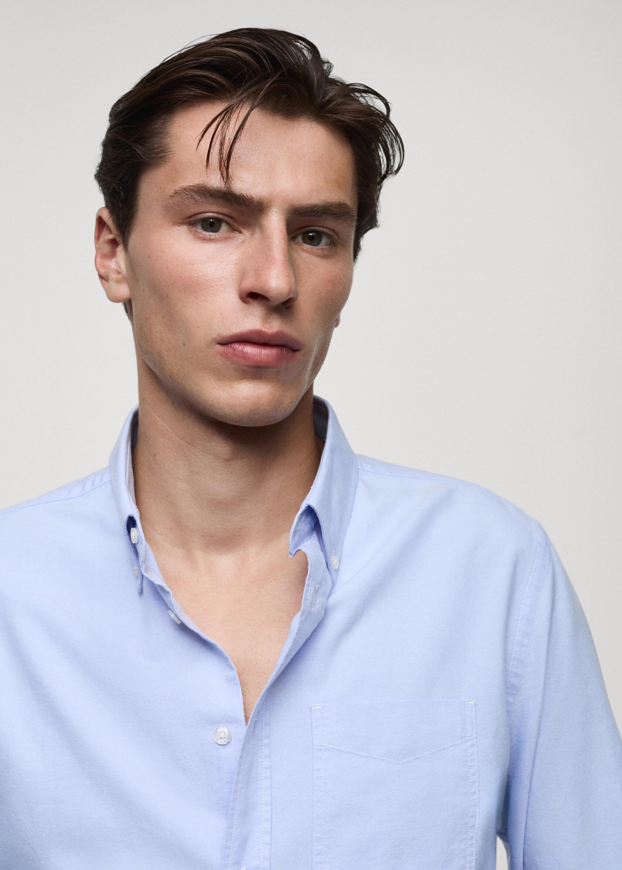 Regular fit Oxford cotton shirt - Details of the article 1, Sky Blue. Ref: 77014442-00.