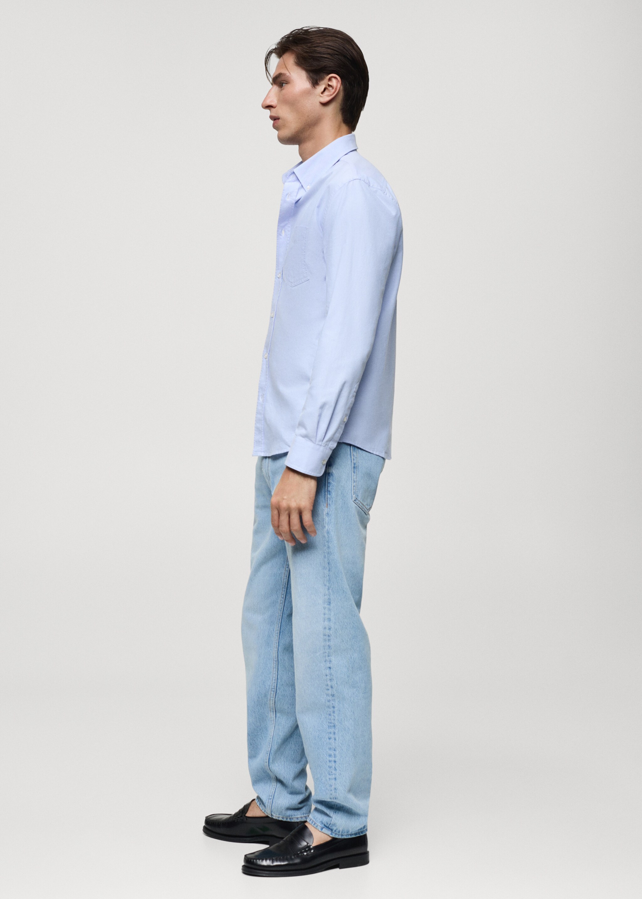 Regular fit Oxford cotton shirt - Details of the article 2, Sky Blue. Ref: 77014442-00.