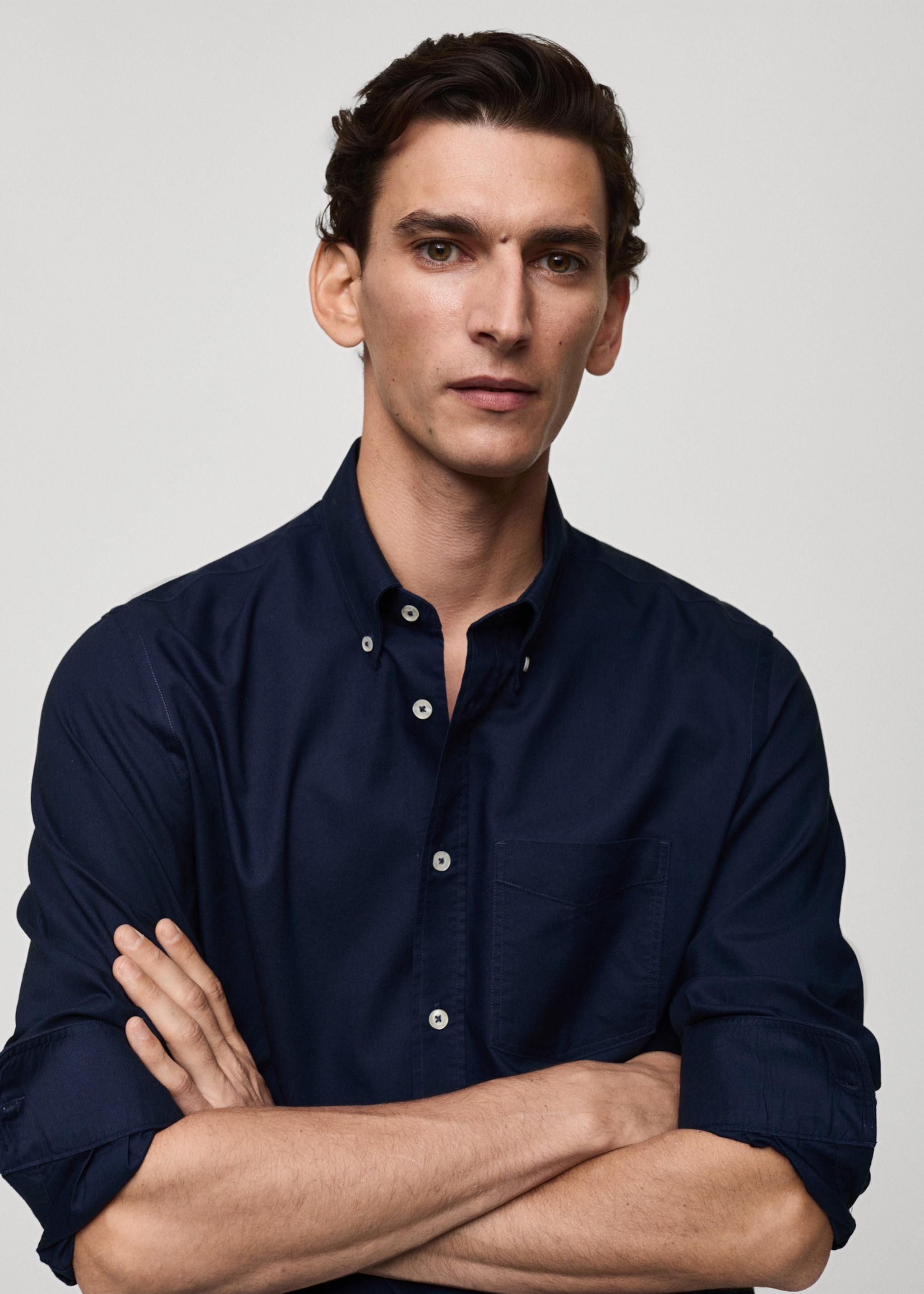 Regular fit Oxford cotton shirt - Details of the article 1, Dark Navy. Ref: 77014442-00.