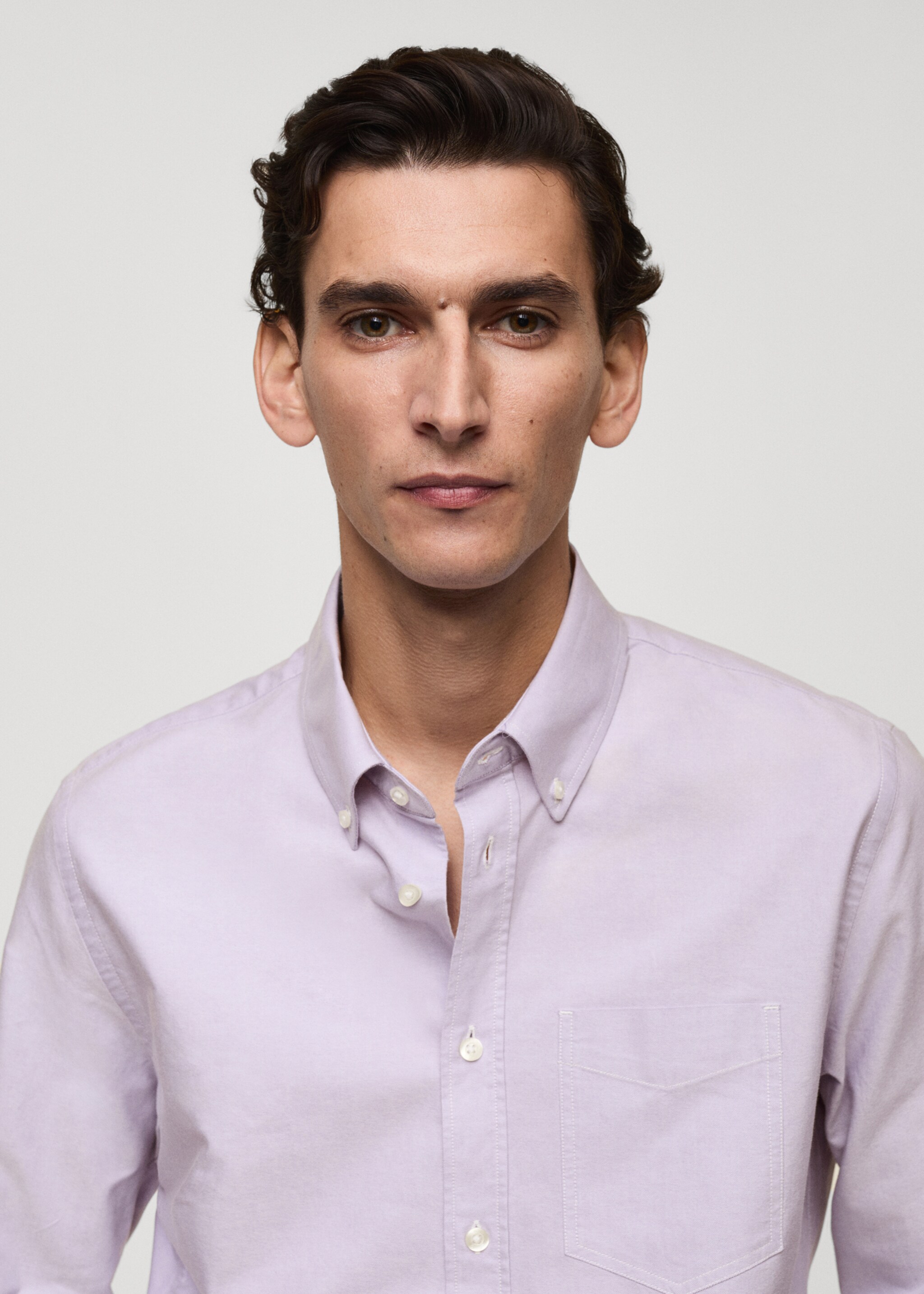 Regular fit Oxford cotton shirt - Details of the article 1, Violet. Ref: 77014442-00.