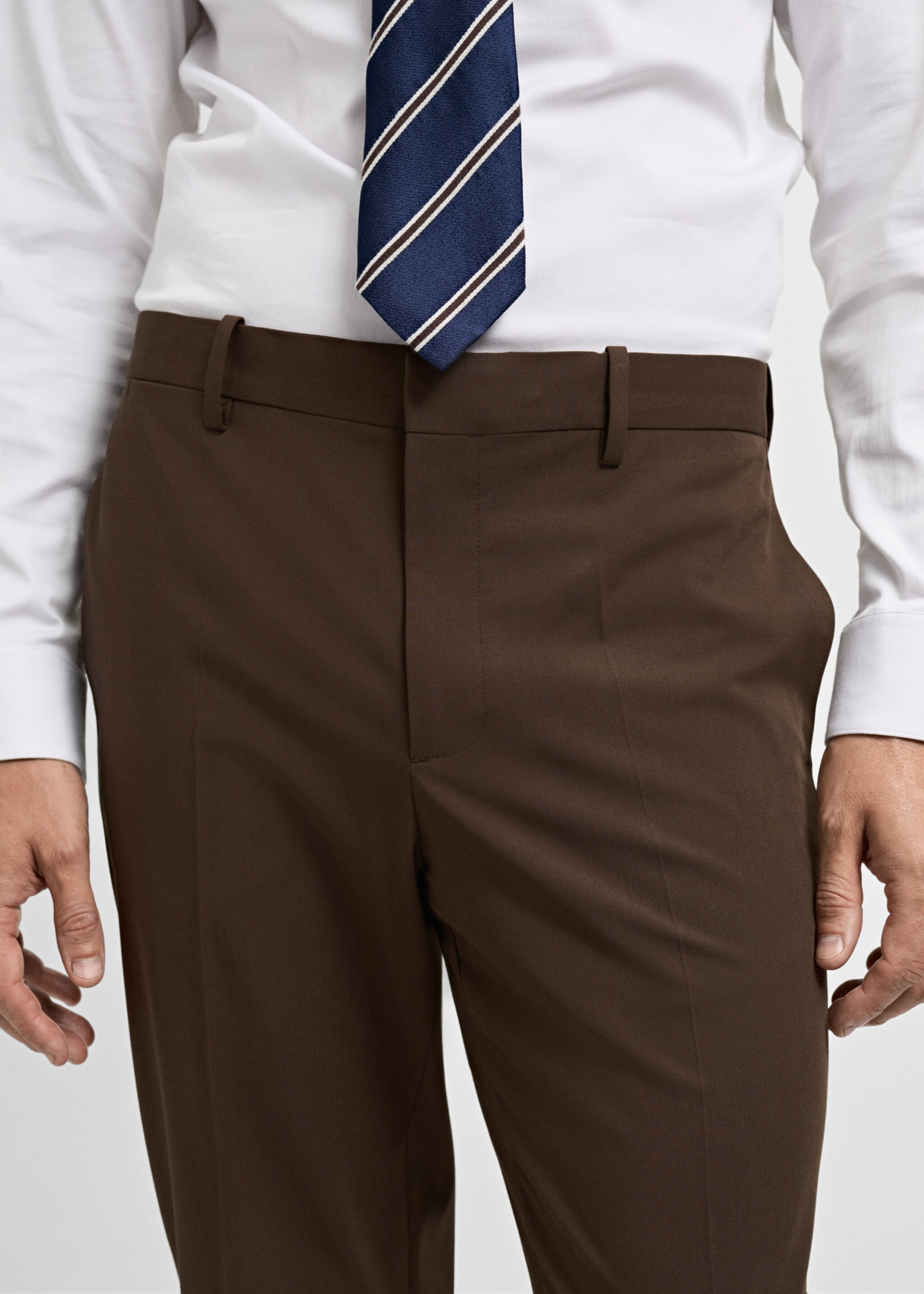Stretch fabric super slim-fit suit trousers - Details of the article 1, Tobacco Brown. Ref: 77014444-00.