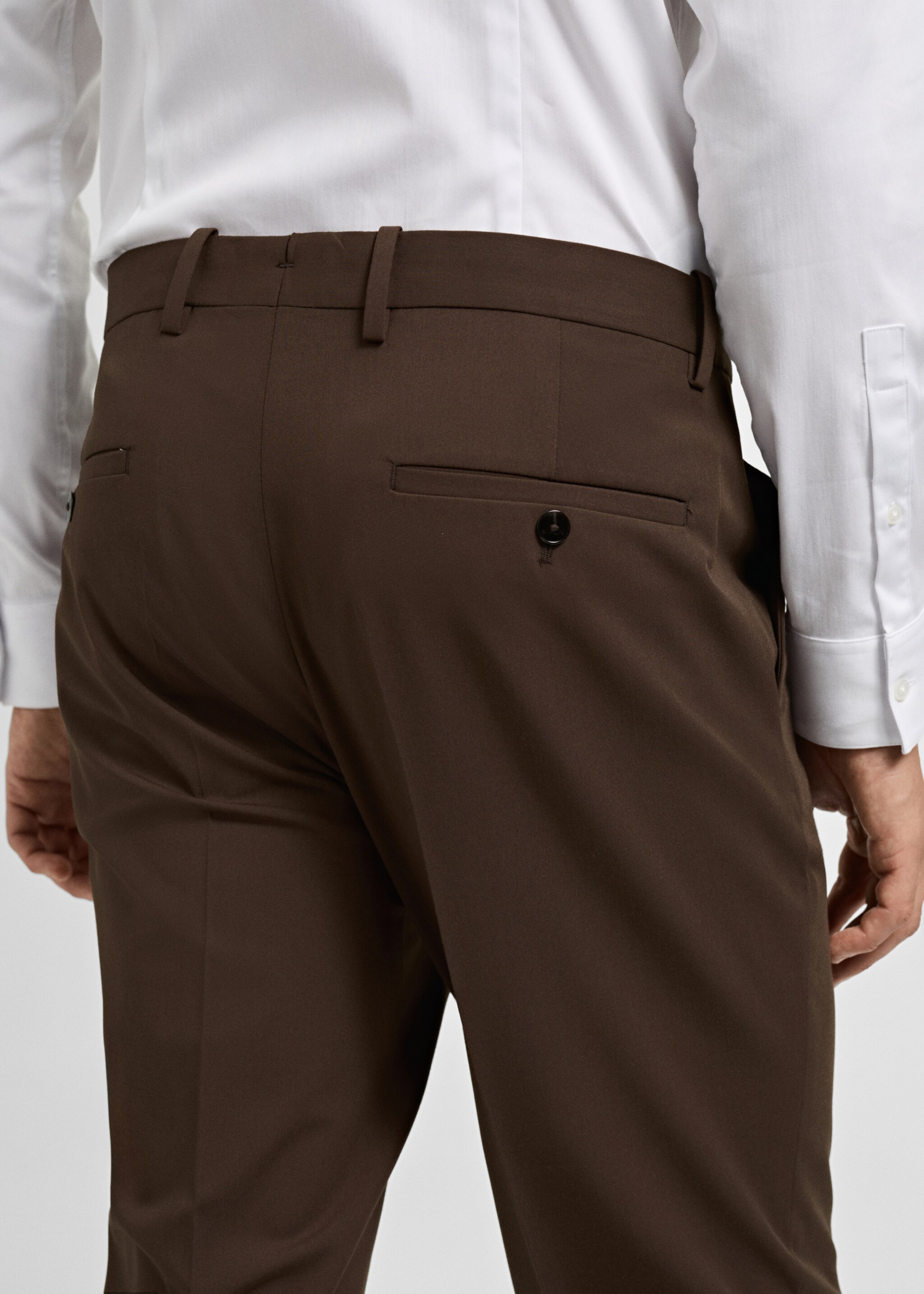 Stretch fabric super slim-fit suit trousers - Details of the article 6, Tobacco Brown. Ref: 77014444-00.