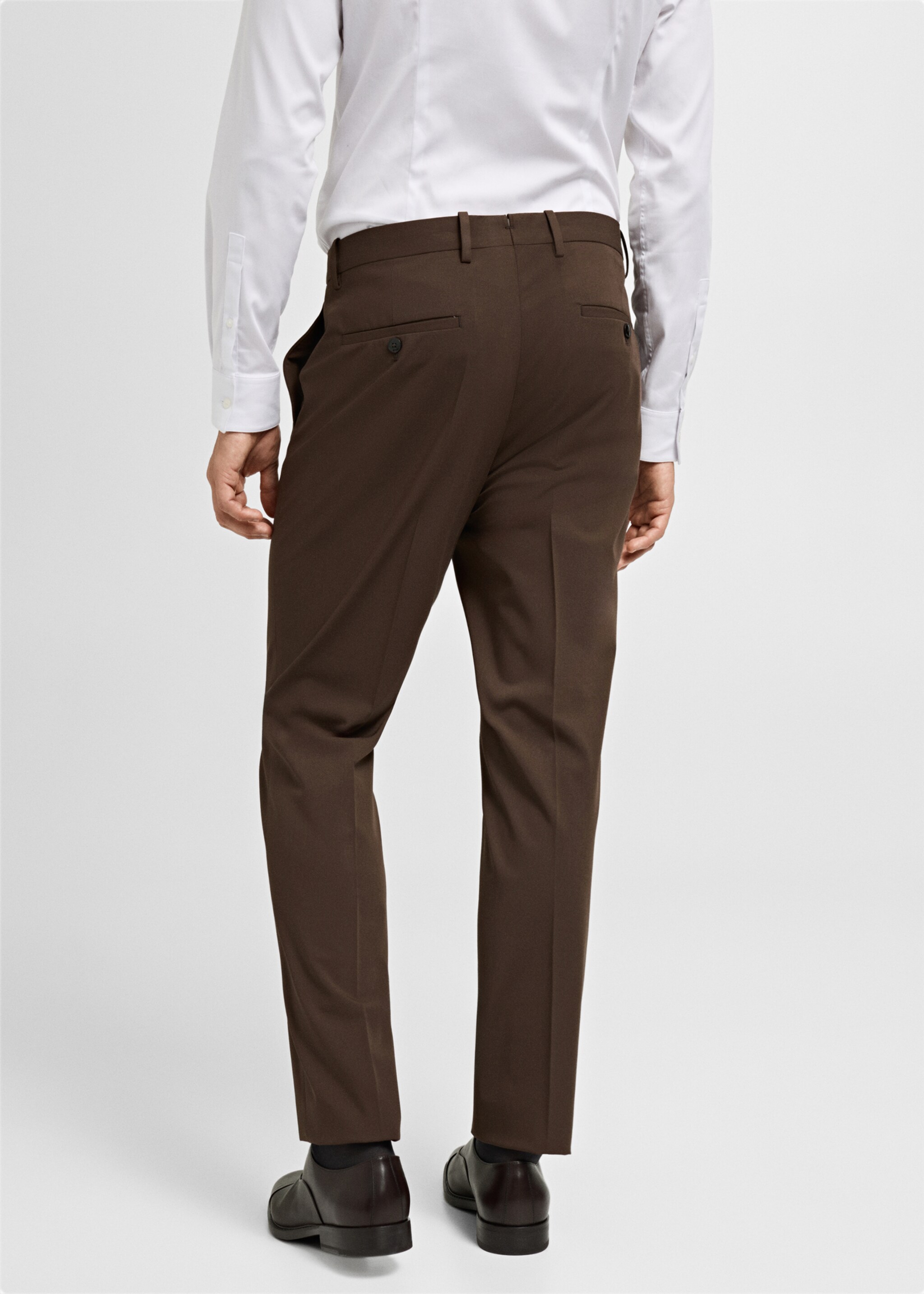 Stretch fabric super slim-fit suit trousers - Reverse of the article, Tobacco Brown. Ref: 77014444-00.
