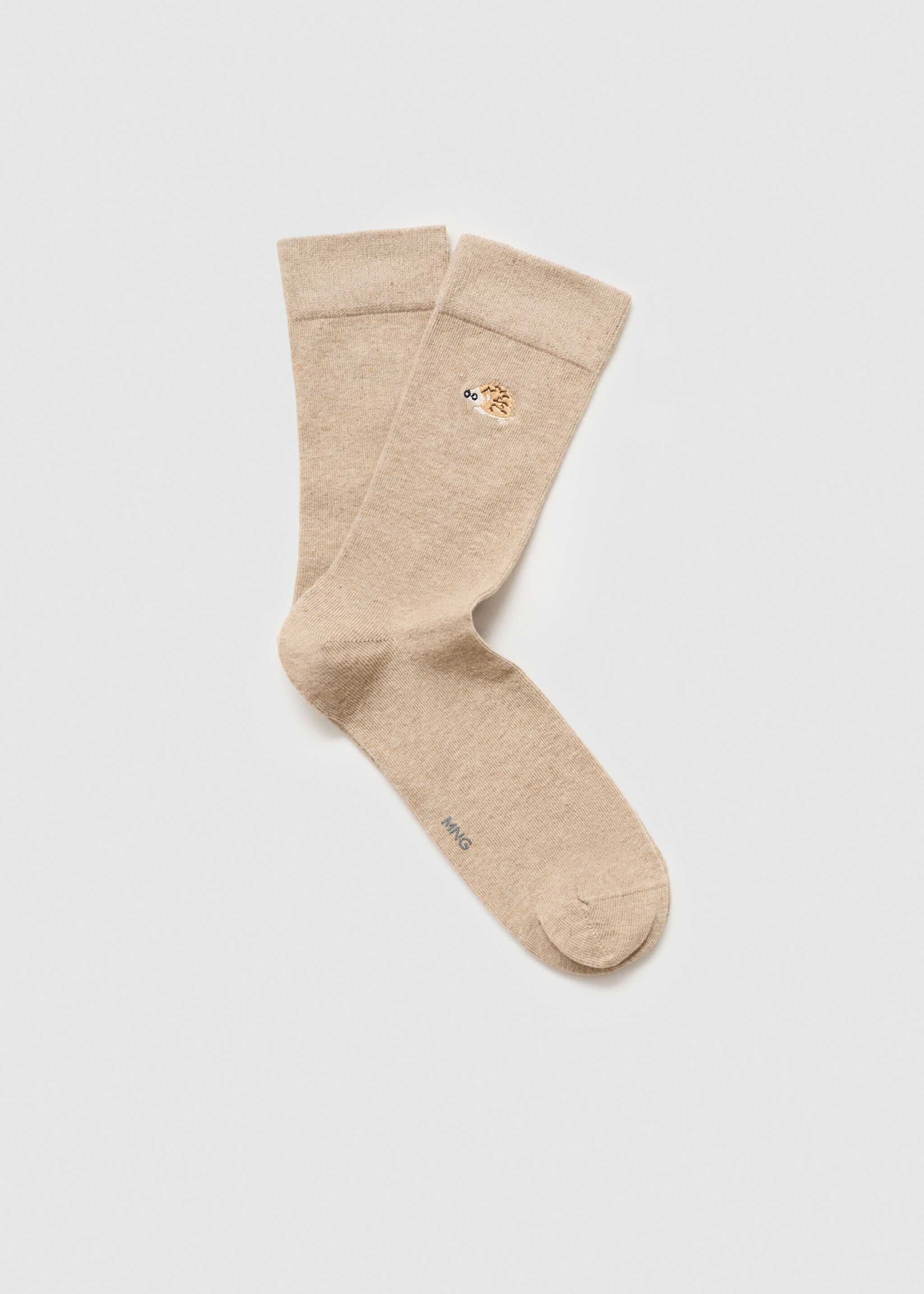Hedgehog-embroidered cotton socks - Article without model, Beige. Ref: 77014446-00.