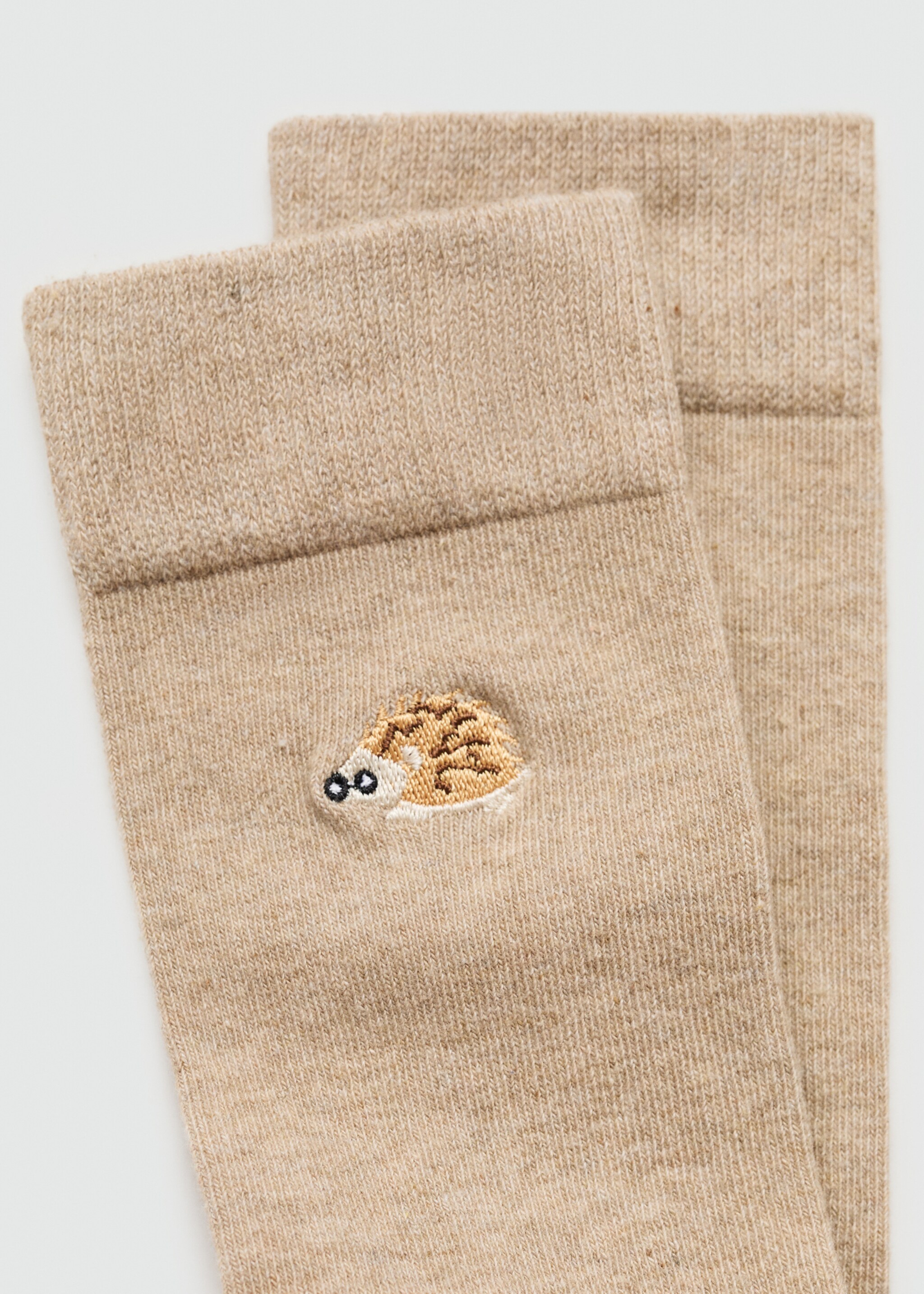 Hedgehog-embroidered cotton socks - Details of the article 8, Beige. Ref: 77014446-00.