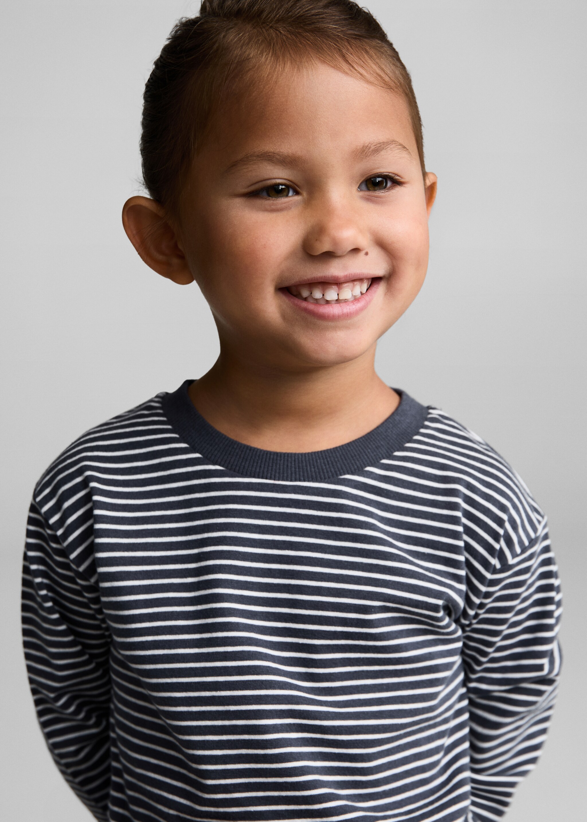 Striped cotton T-shirt - Details of the article 1, Charcoal. Ref: 77014455-00.