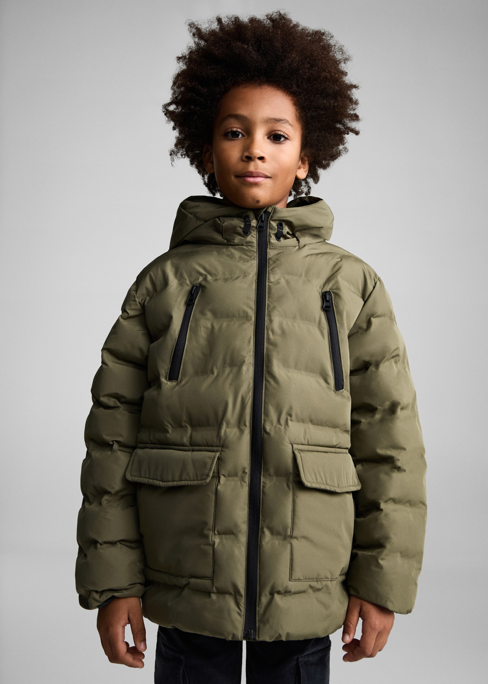 Pocket quilted jacket - Medium plane, Khaki. Ref: 77014761-00.