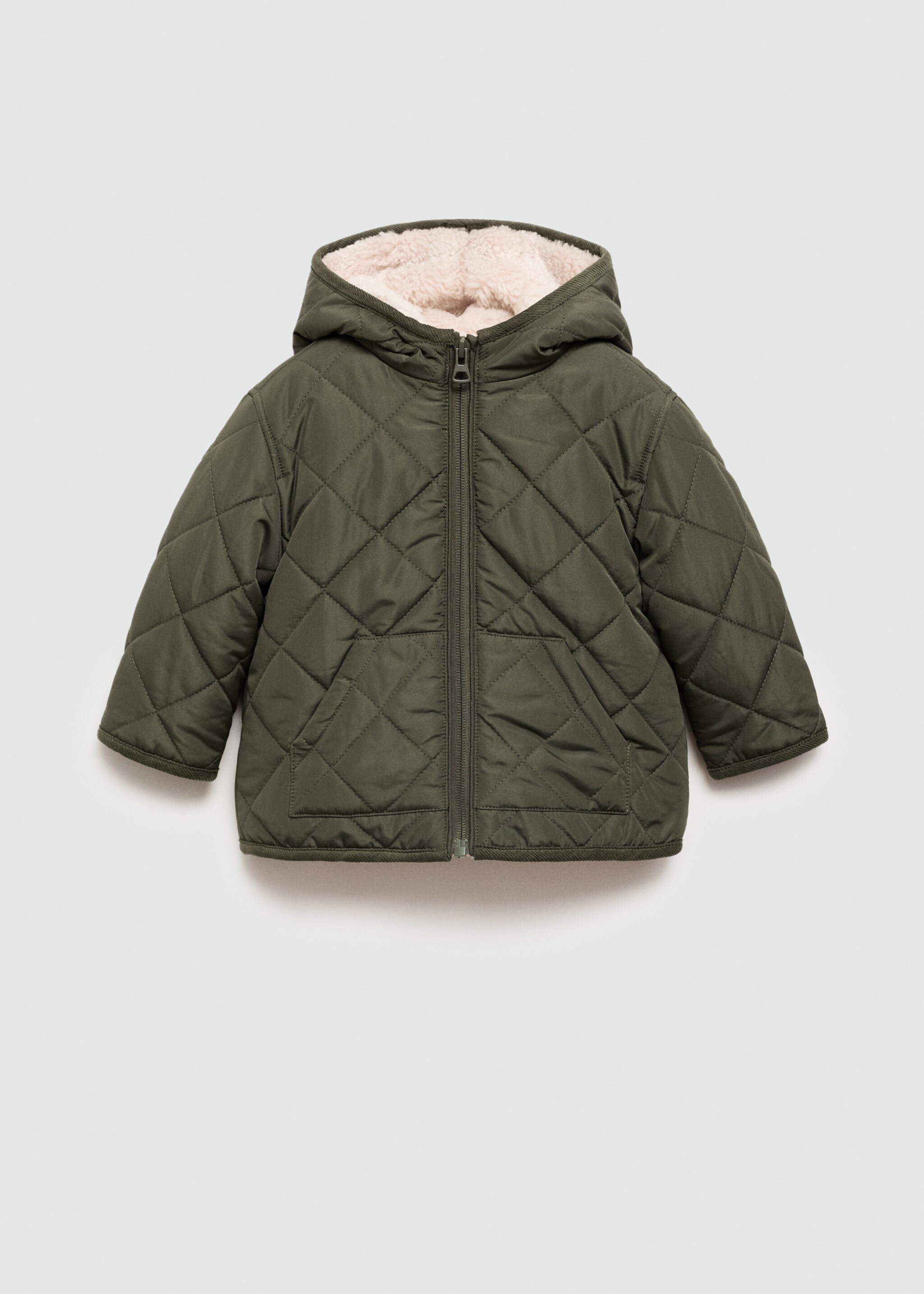 Padded anorak with shearling lining - Article without model, Khaki. Ref: 77014762-00.